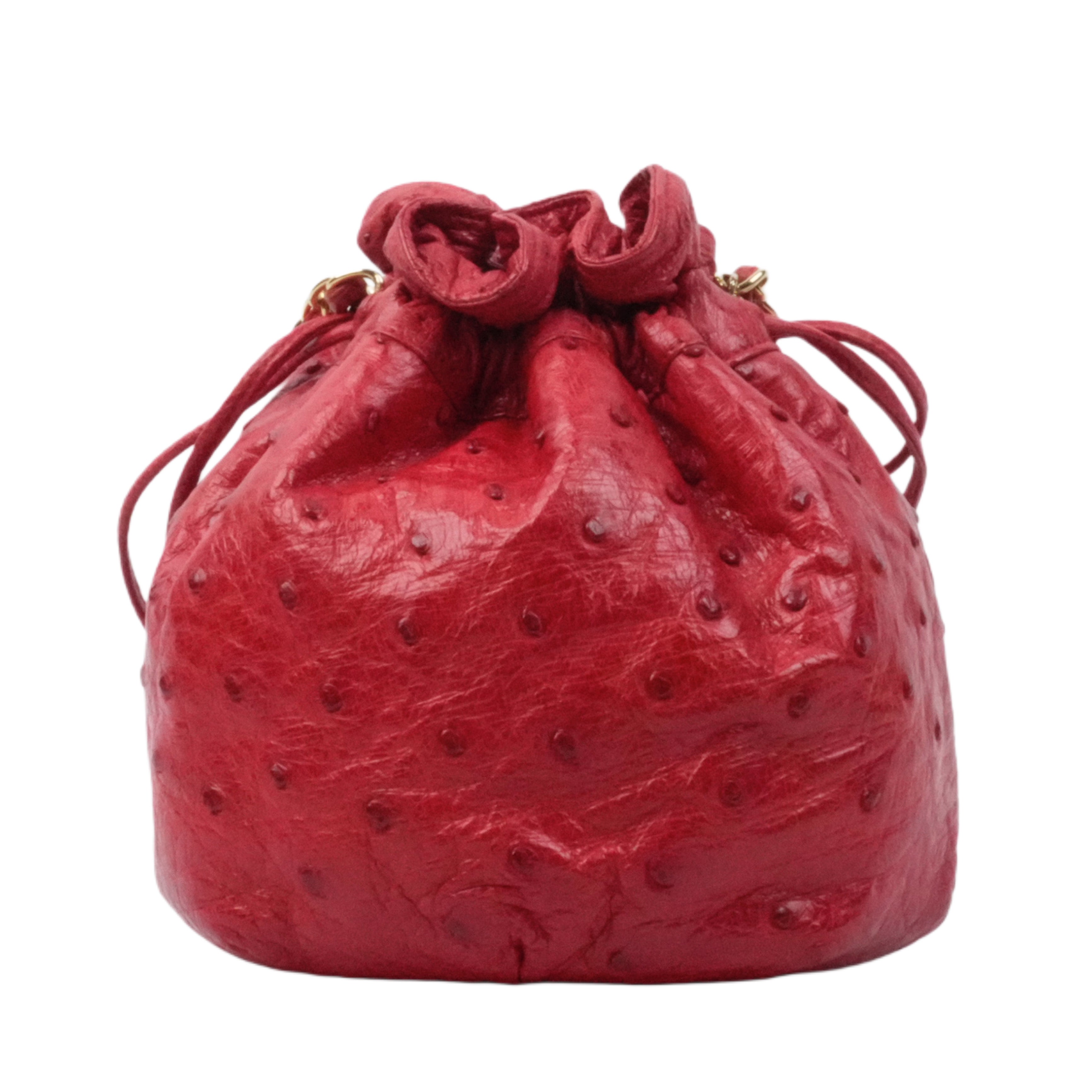 CHANEL 1986-1988 Drawstring Chain Ostrich Shoulder Bag