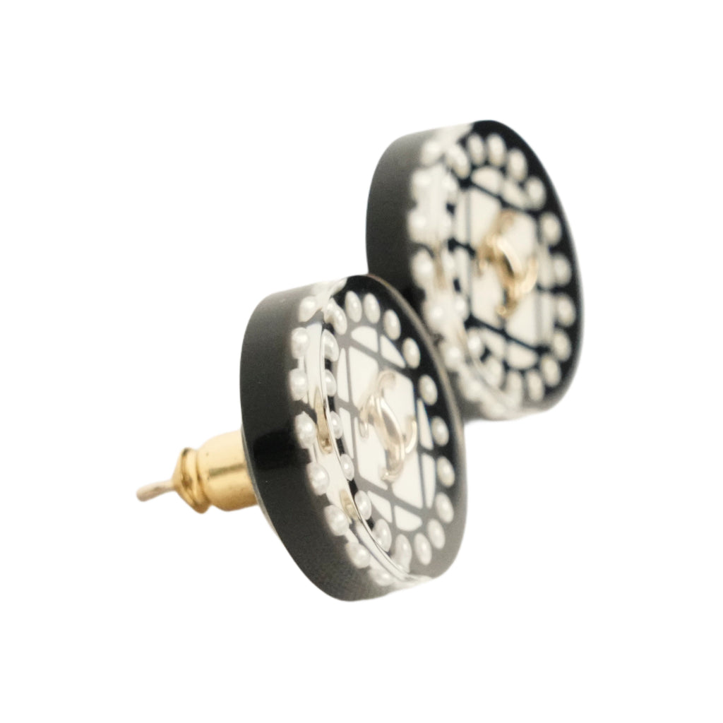 CHANEL Circle Diamond Quilted Coco Mark Earrings