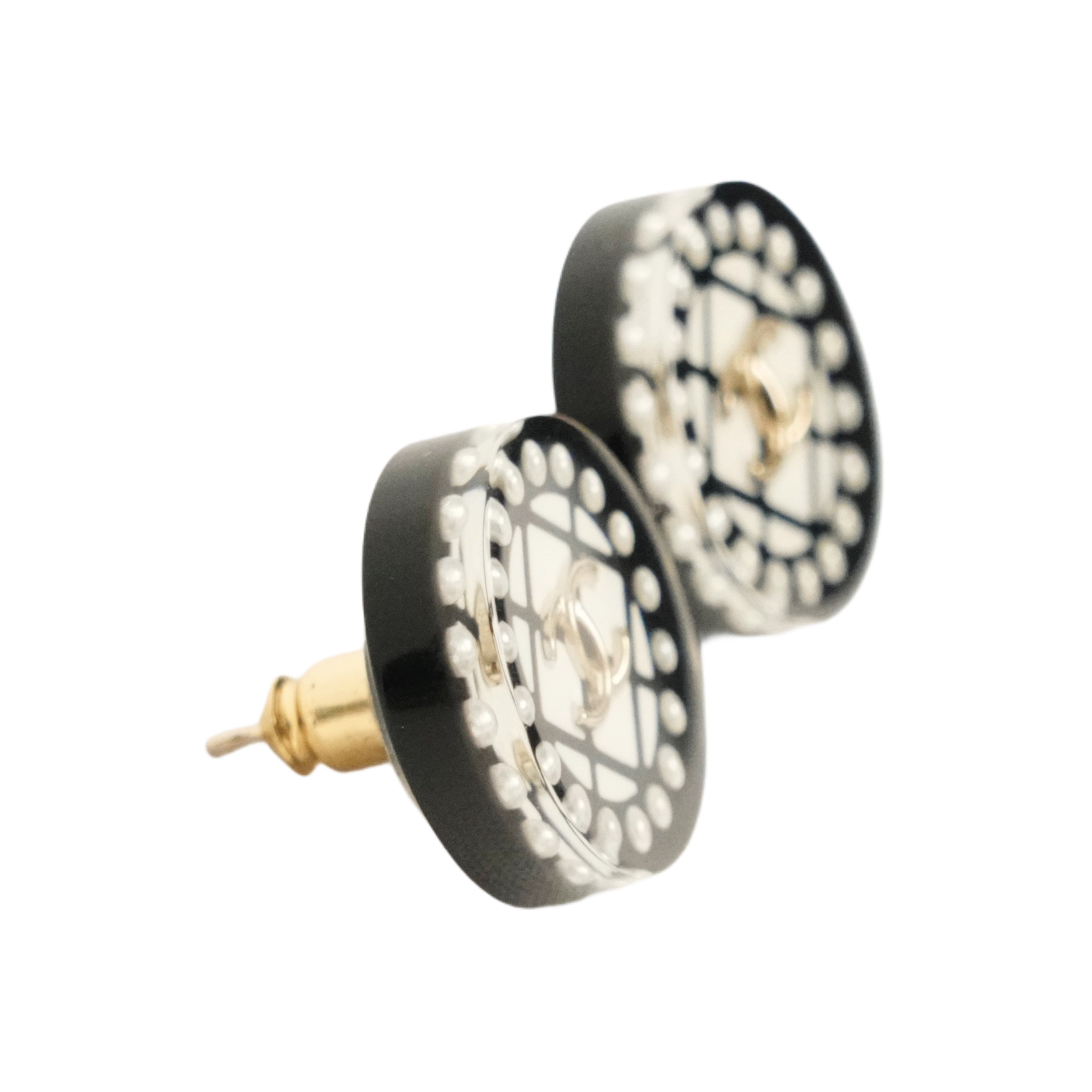 CHANEL Circle Diamond Quilted Coco Mark Earrings