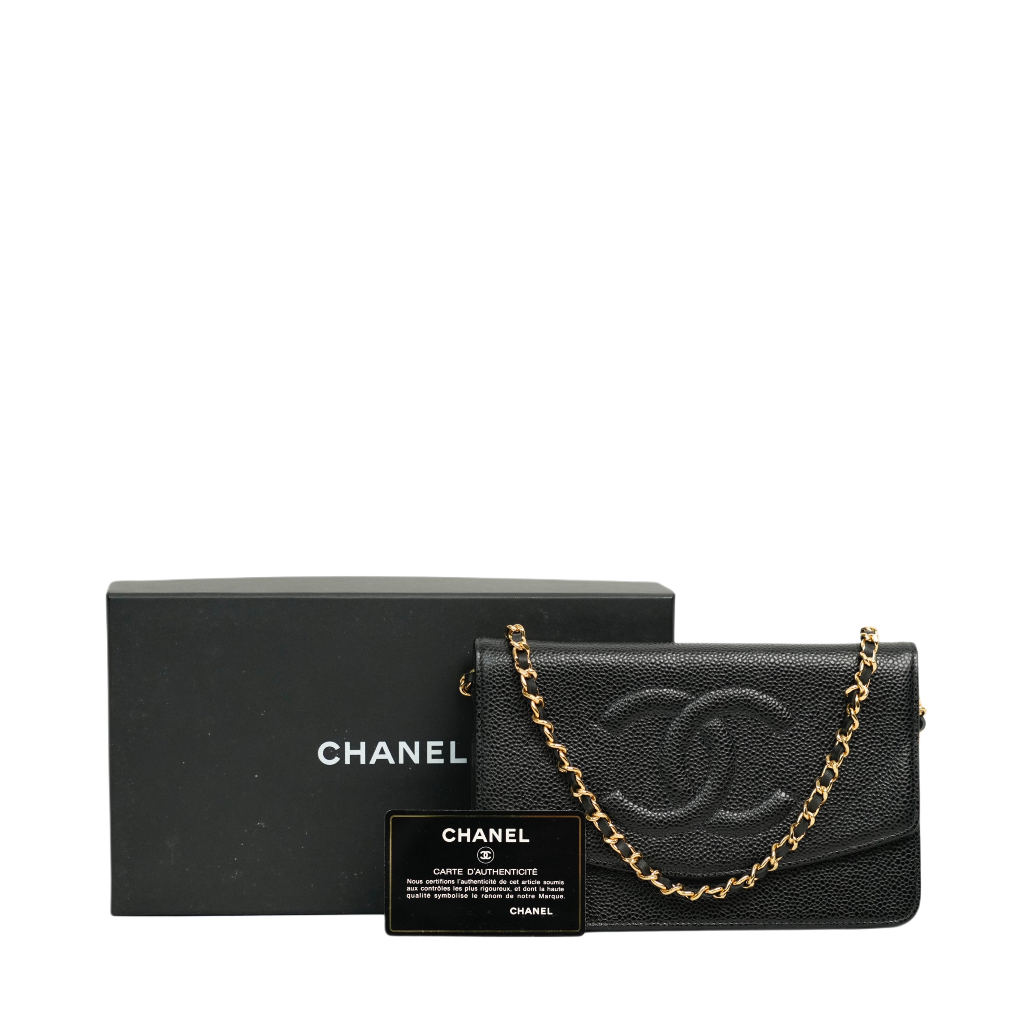 CHANEL 2002-2003 Caviar Skin Coco Mark Chain Wallet/Shoulder Bag