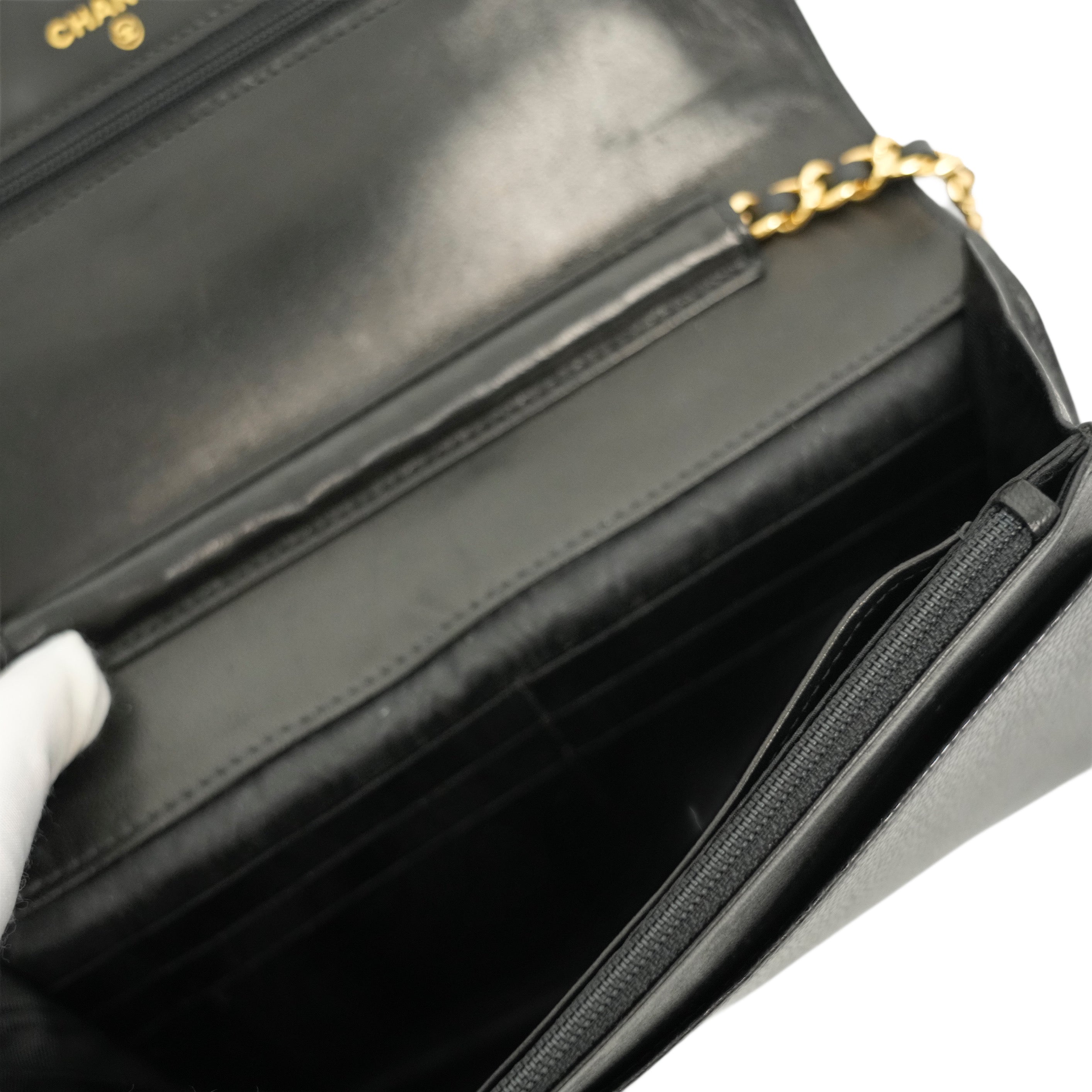 CHANEL 2002-2003 Caviar Skin Coco Mark Chain Wallet/Shoulder Bag