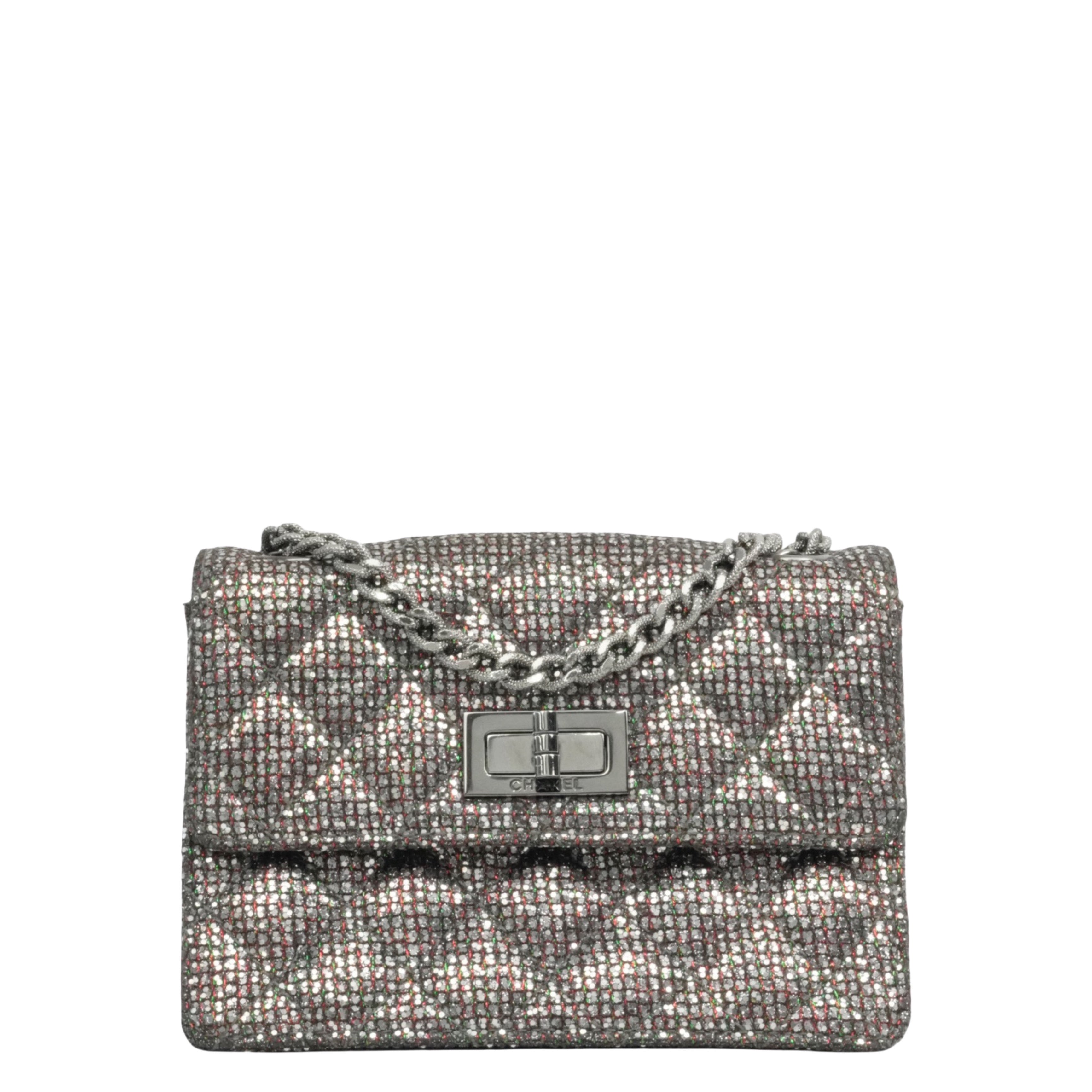 CHANEL 2010-2011 Matelassé 2.55 Chain Sequin Mini Shoulder Bag