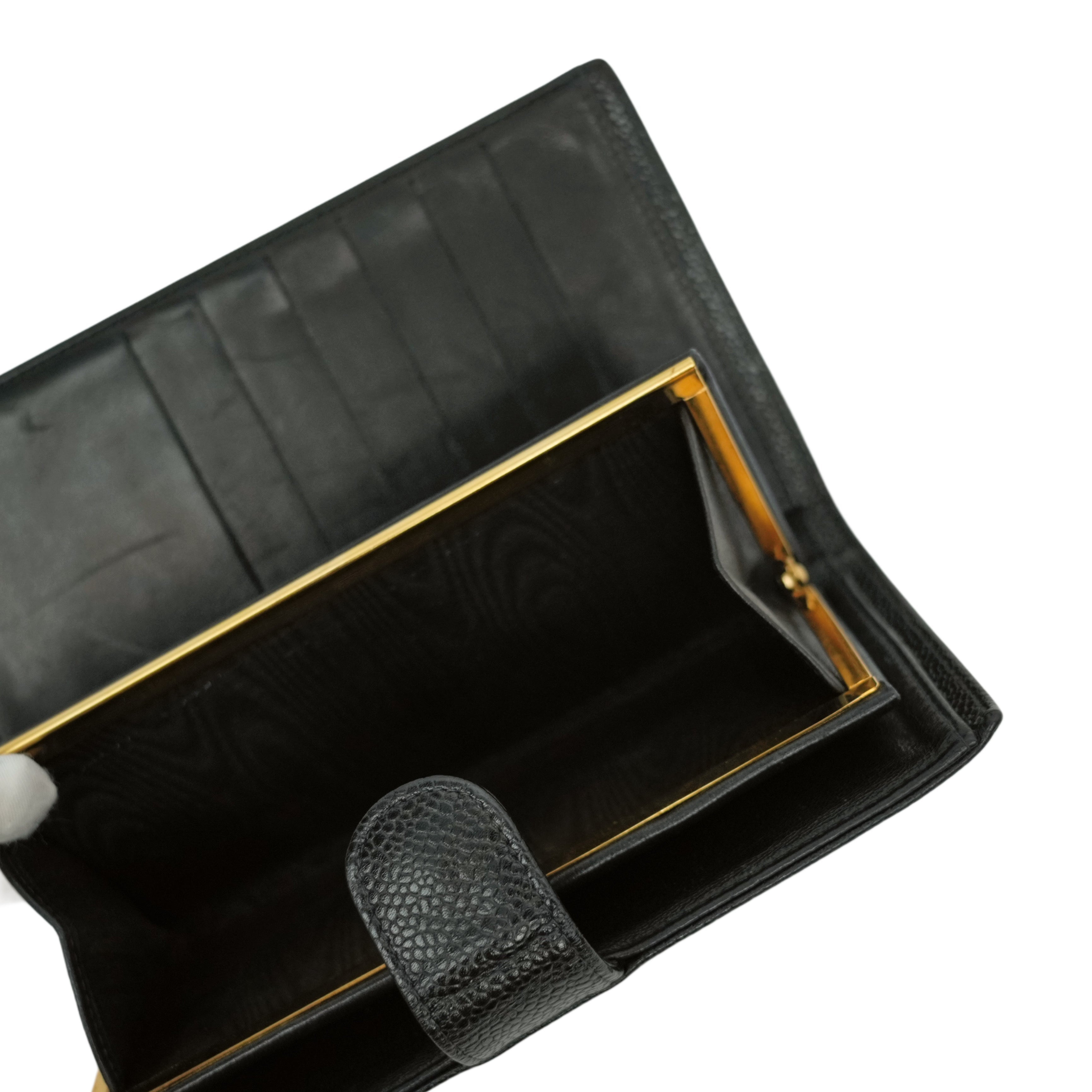 CHANEL 2003-2004 Coco Mark Caviar Skin Long Wallet