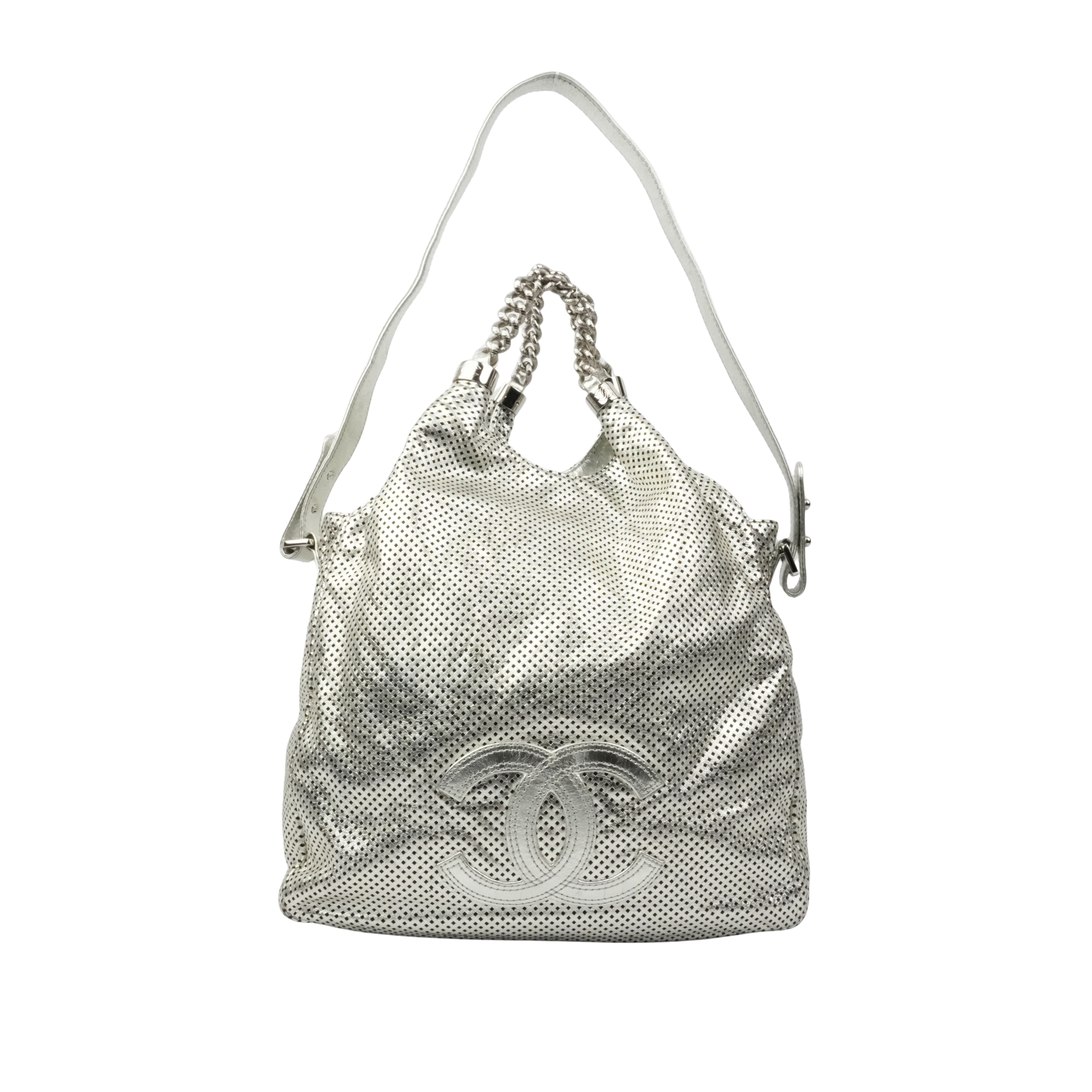 CHANEL 2008-2009 Punched Leather Handbag/Shoulder Bag 2Way