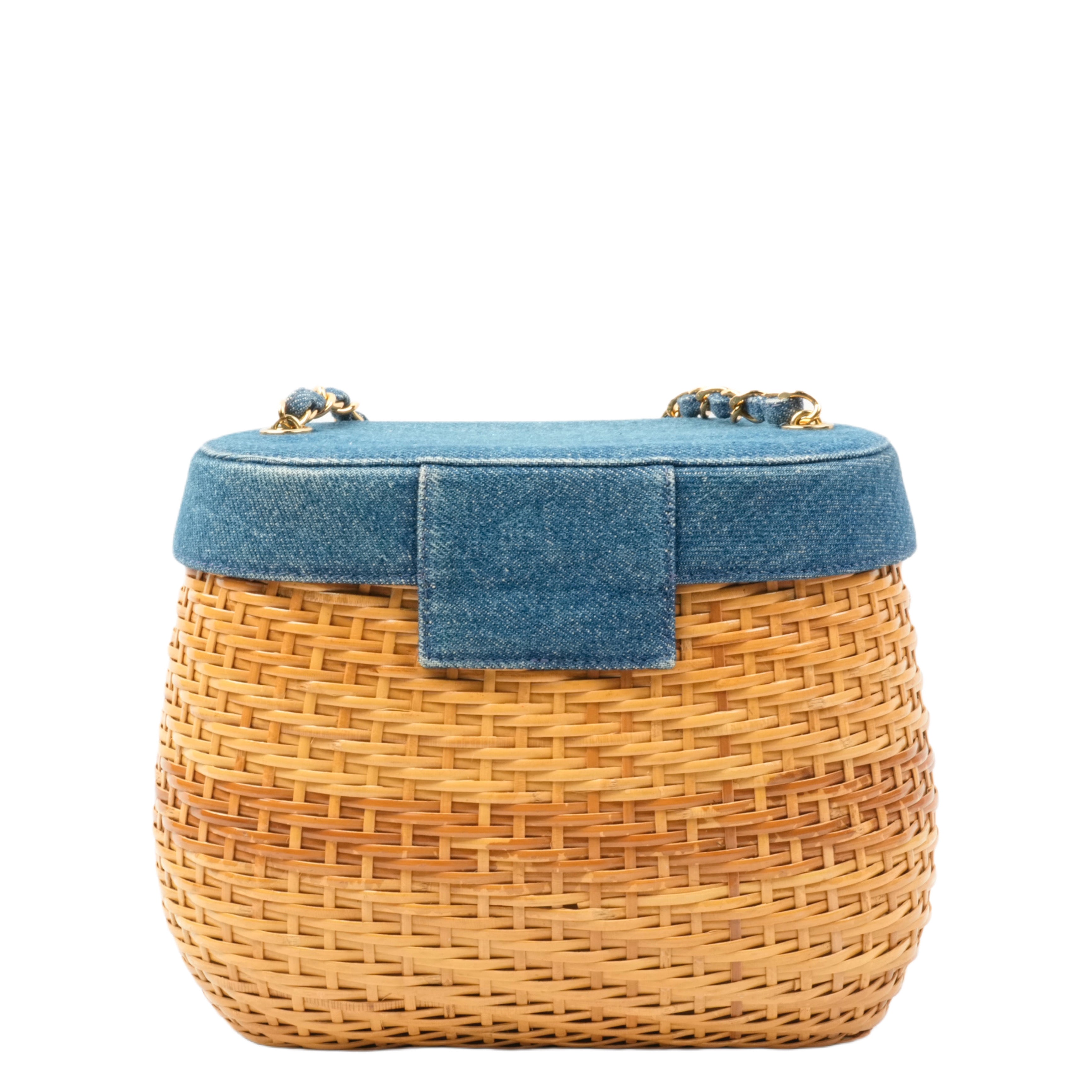CHANEL 1997–1999 Coco Mark Chain Straw Denim Basket Shoulder Bag