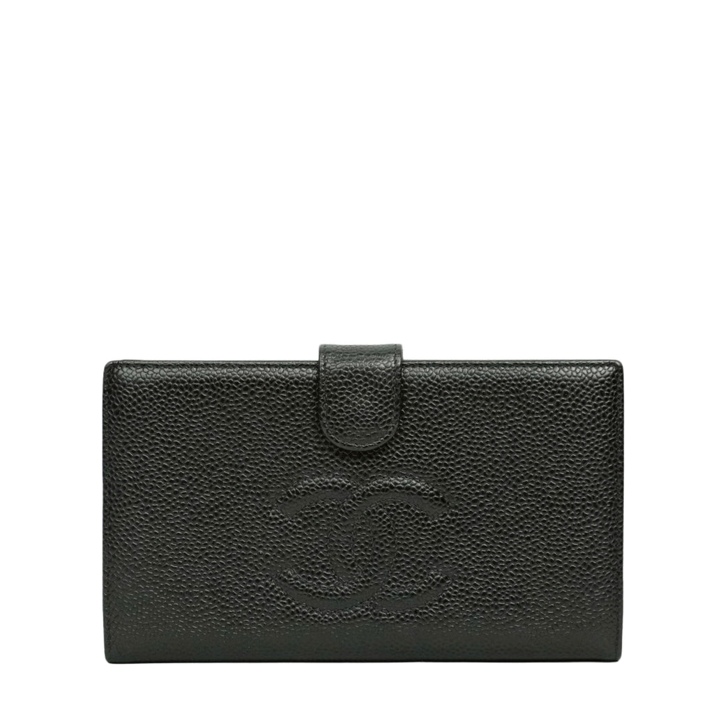 CHANEL 2003-2004 Coco Mark Caviar Skin Long Wallet