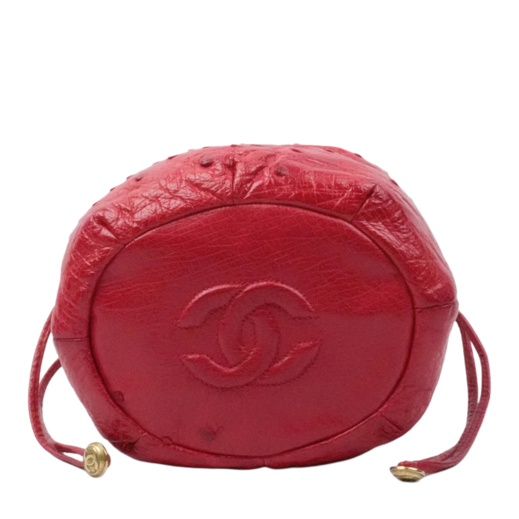 CHANEL 1986-1988 Drawstring Chain Ostrich Shoulder Bag