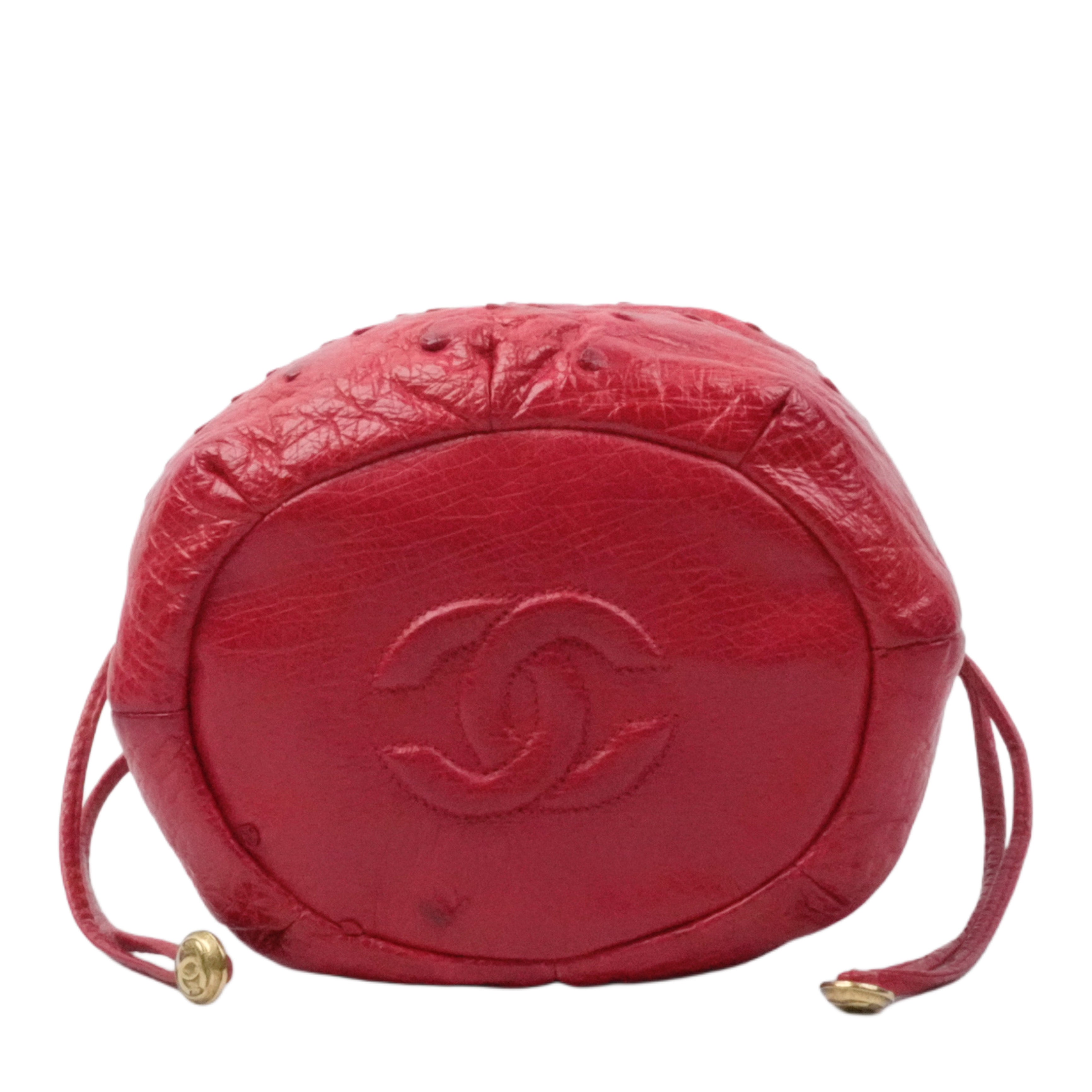 CHANEL 1986-1988 Drawstring Chain Ostrich Shoulder Bag