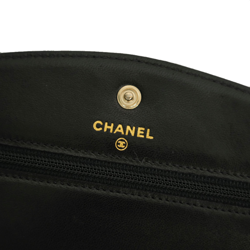 CHANEL 2002-2003 Caviar Skin Coco Mark Chain Wallet/Shoulder Bag