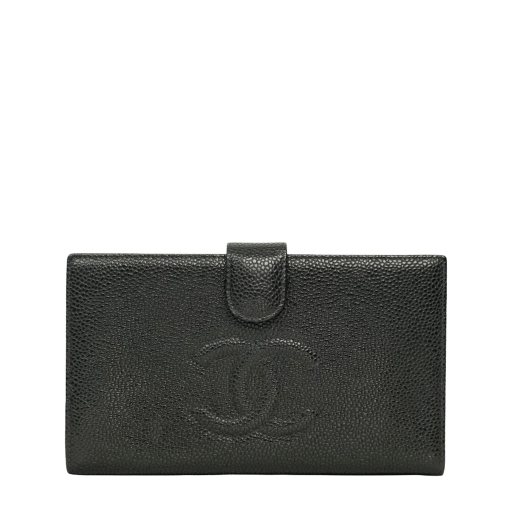 CHANEL 2003–2004 Coco Mark Caviar Skin Bifold Long Wallet
