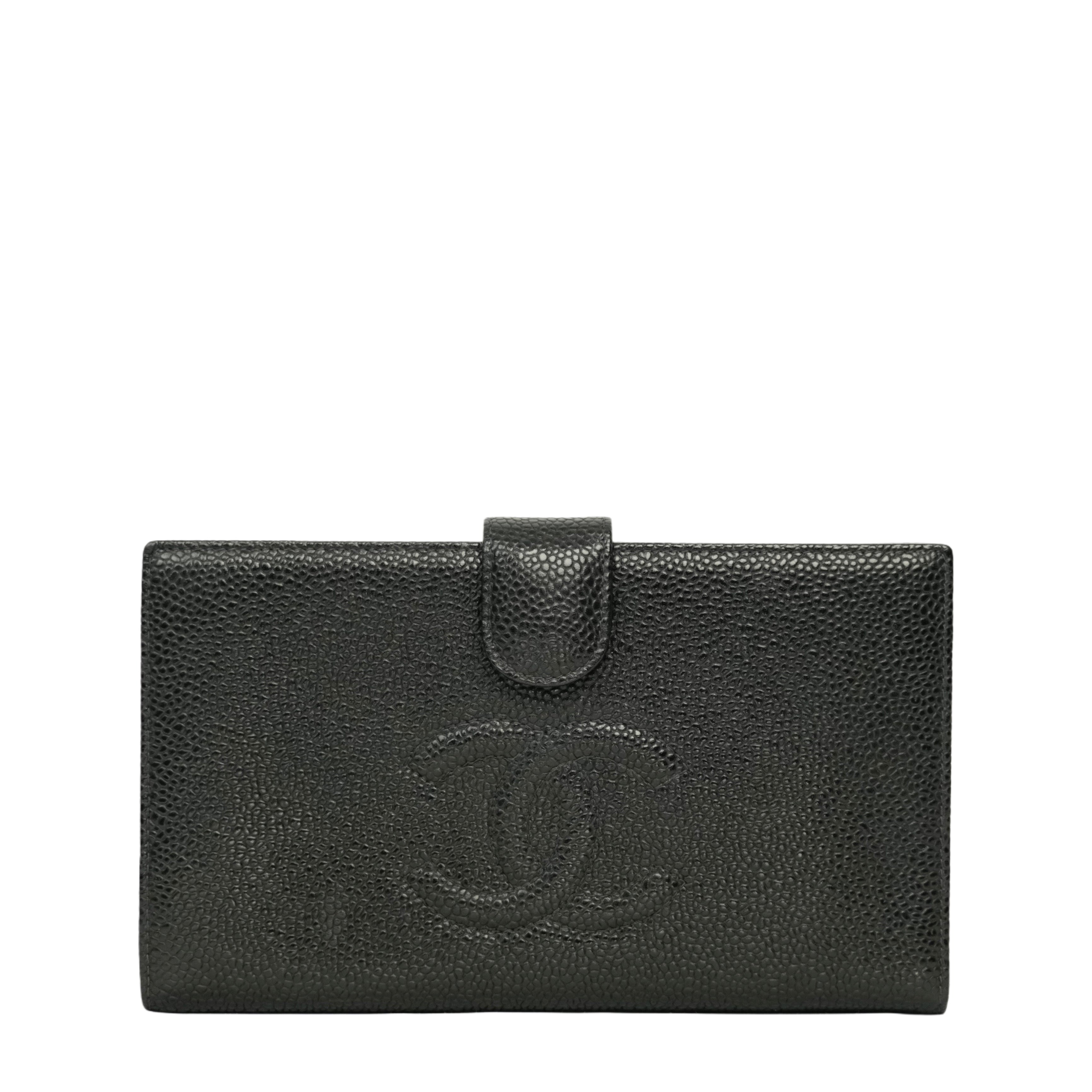 CHANEL 2003–2004 Coco Mark Caviar Skin Bifold Long Wallet
