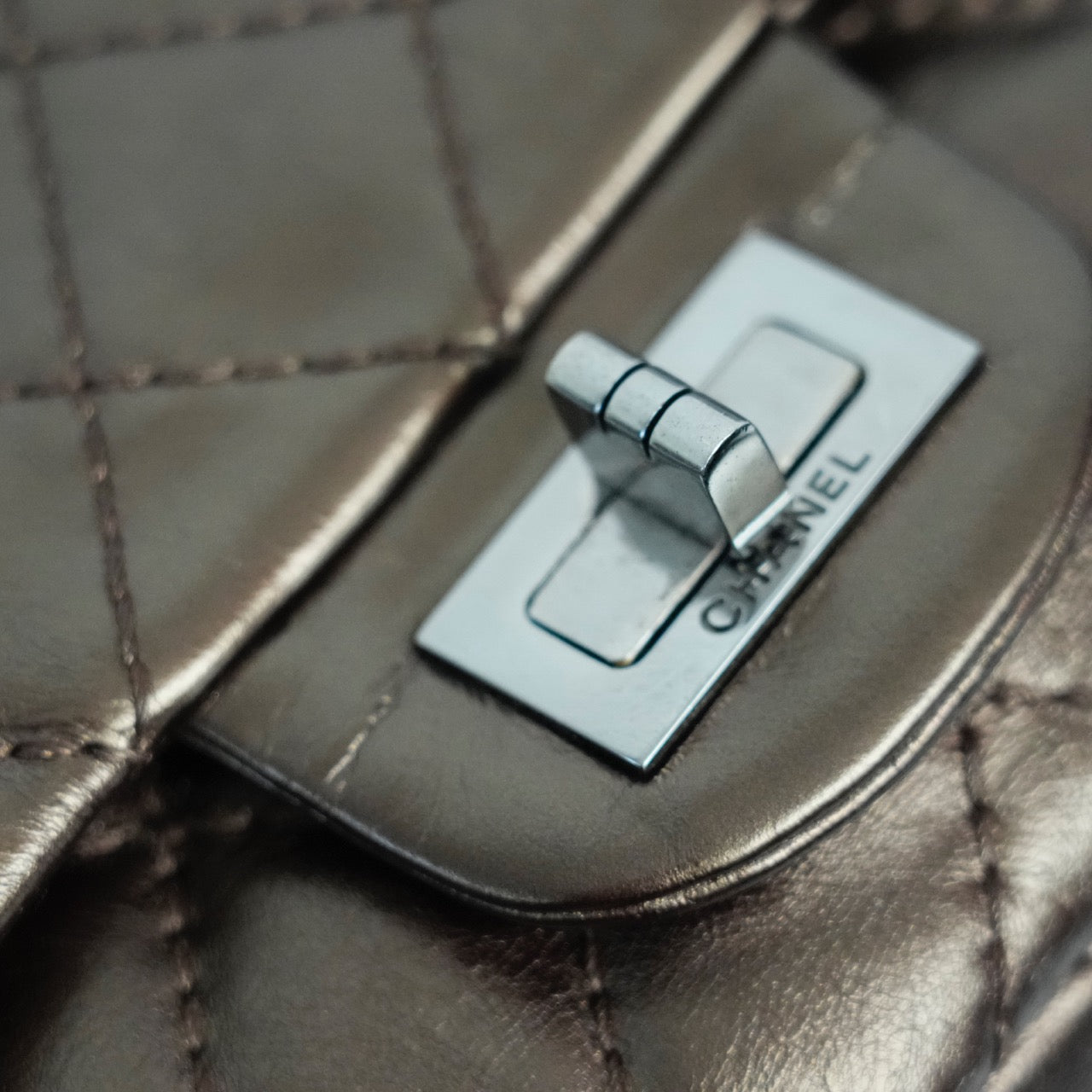 CHANEL 2008-2009 2.55 Matelassé Chain Double Flap Shoulder Bag with Pouch