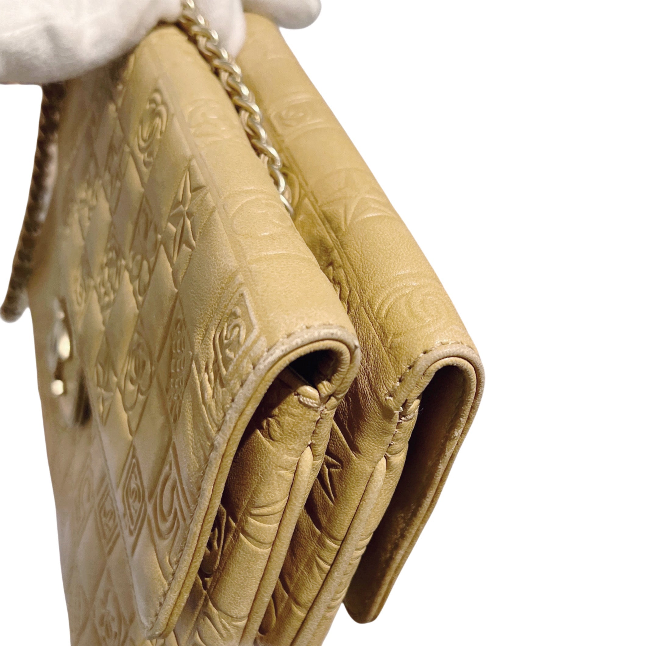 CHANEL 2003-2004 Embossed Logo Chain Double-Front Flap Shoulder Bag