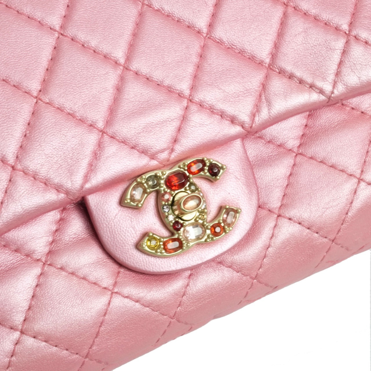 CHANEL 2010–2011 Crystal Logo Matelassé Chain Lambskin Shoulder Bag