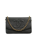 CHANEL 2002-2003 Caviar Skin Coco Mark Chain Wallet/Shoulder Bag