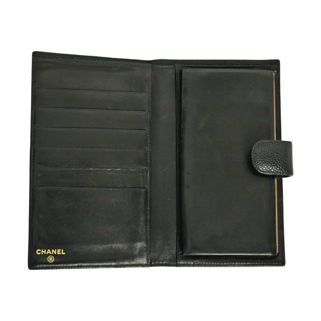 CHANEL 2003–2004 Coco Mark Caviar Skin Bifold Long Wallet