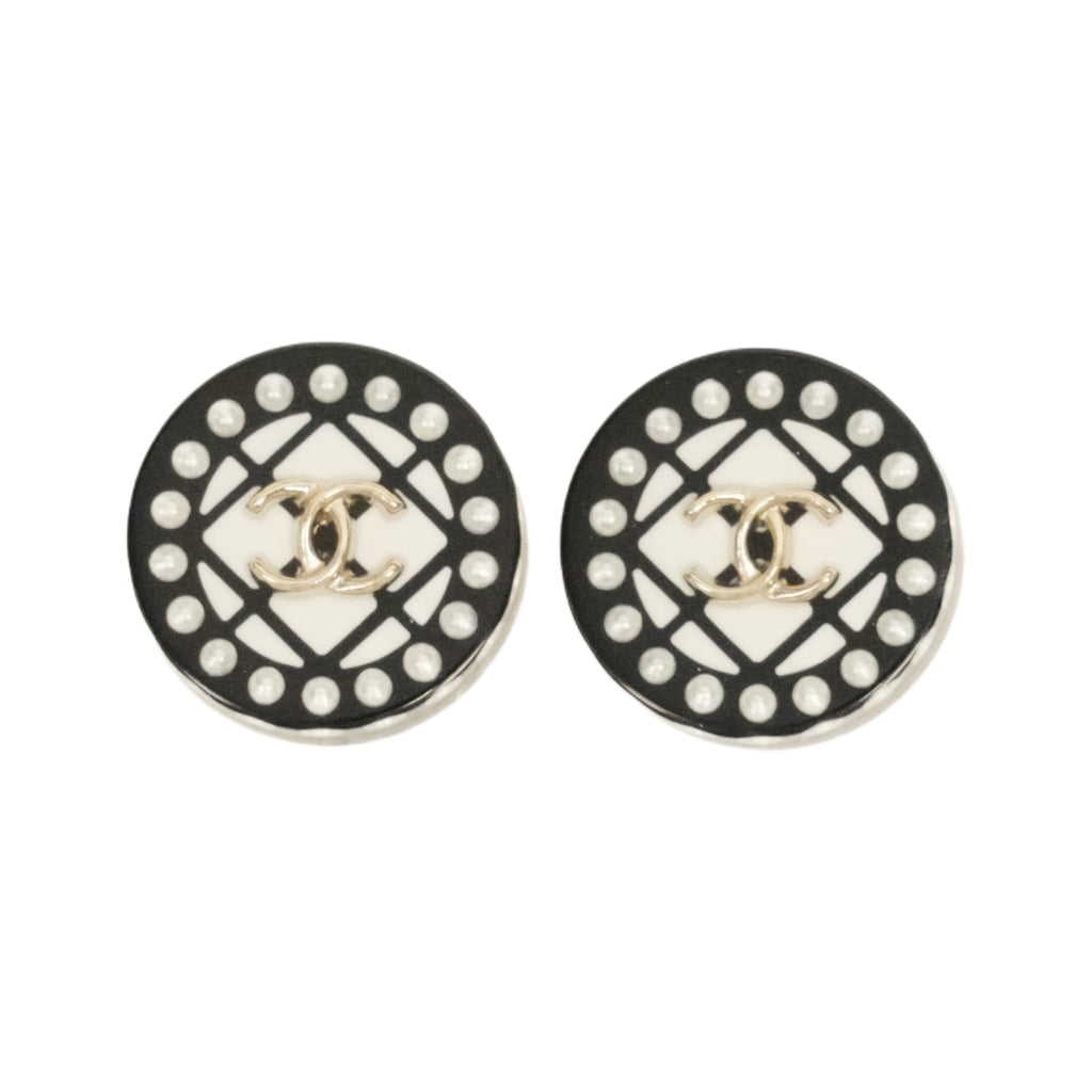 CHANEL Circle Diamond Quilted Coco Mark Earrings