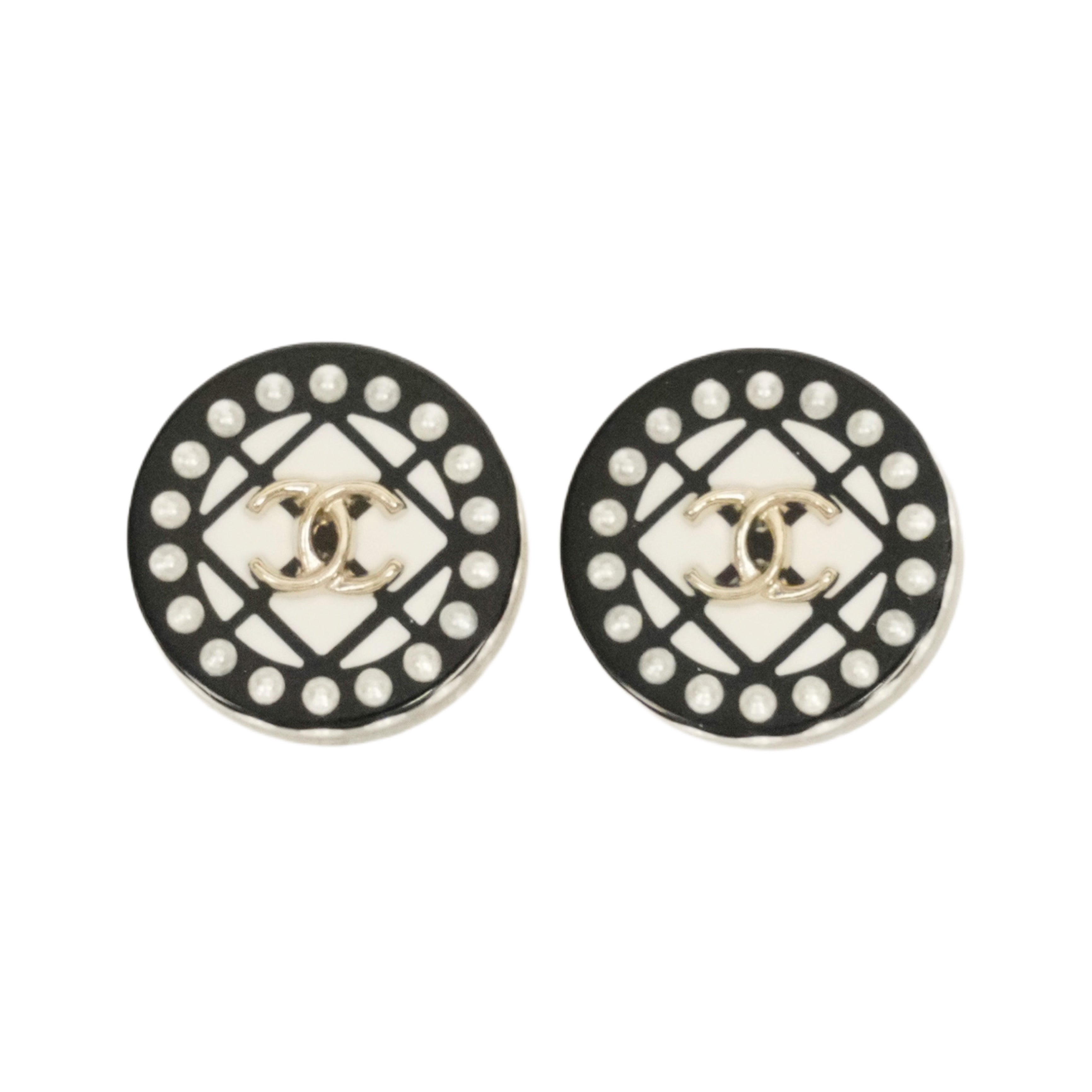 CHANEL Circle Diamond Quilted Coco Mark Earrings