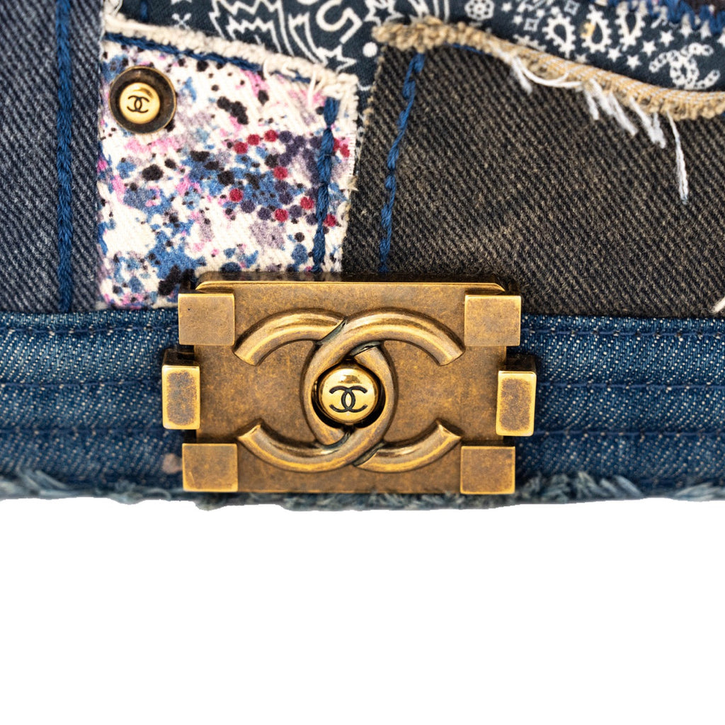 CHANEL Coco Mark Patchwork Denim Shoulder Bag