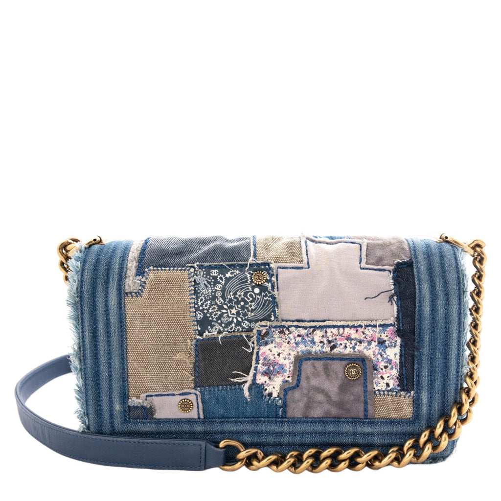 CHANEL Coco Mark Patchwork Denim Shoulder Bag