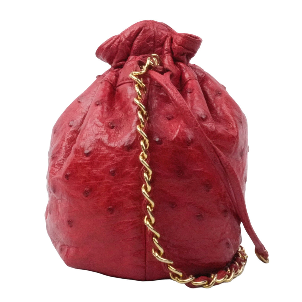 CHANEL 1986-1988 Drawstring Chain Ostrich Shoulder Bag
