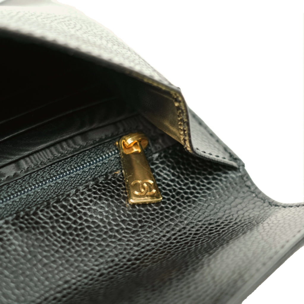 CHANEL 1997–1999 Coco Mark Caviar Leather Long Wallet / Pouch