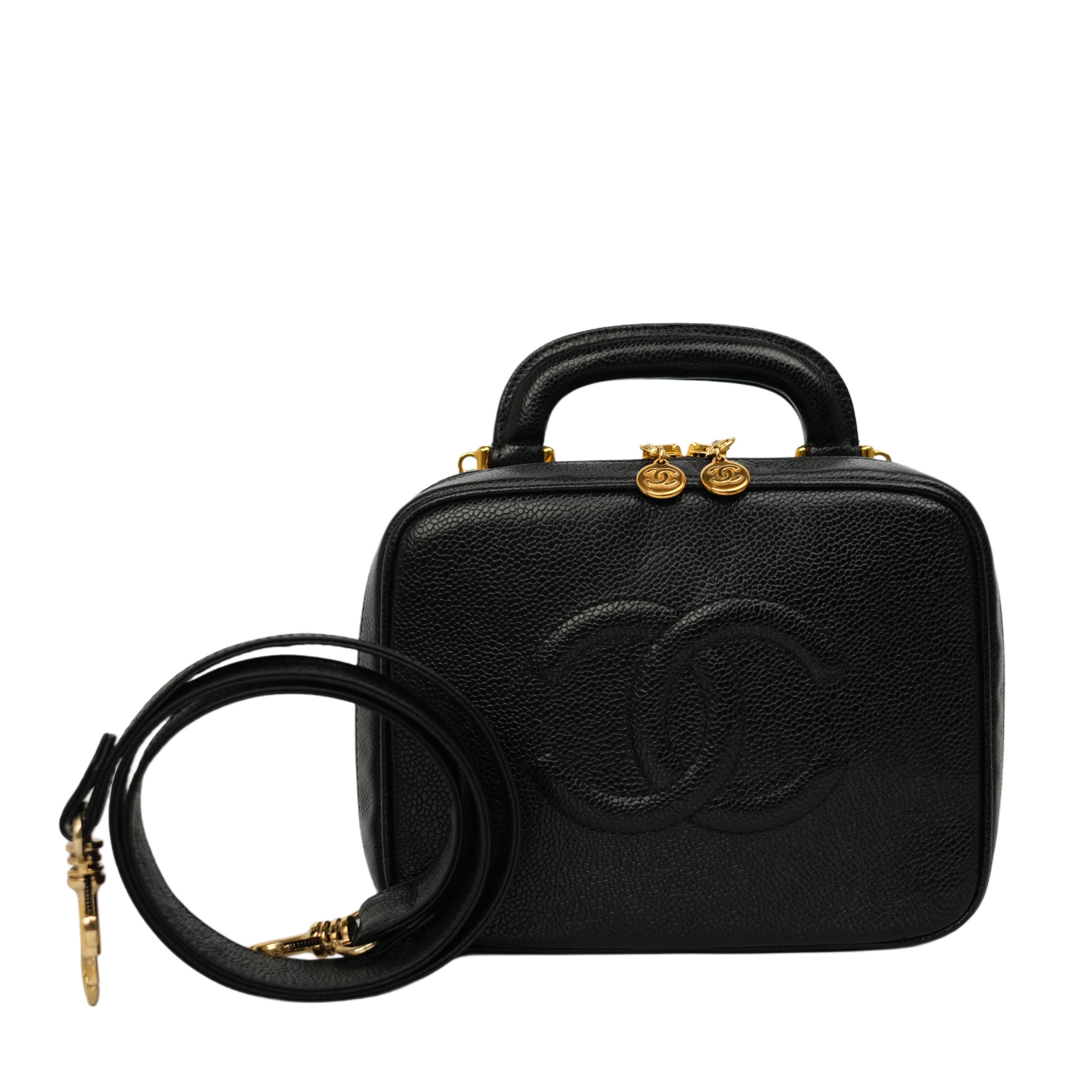 CHANEL 1996–1997 Caviar Leather Vanity Handbag / Shoulder Bag 2-Way