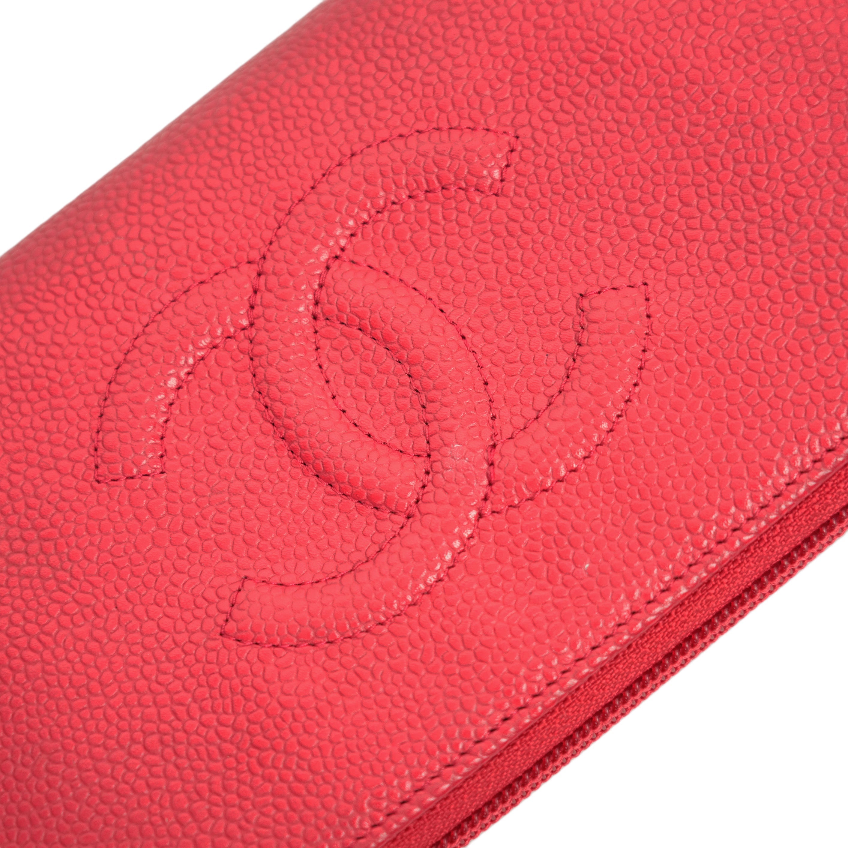 CHANEL 2013-2014 Caviar Skin Coco Mark Long Wallet