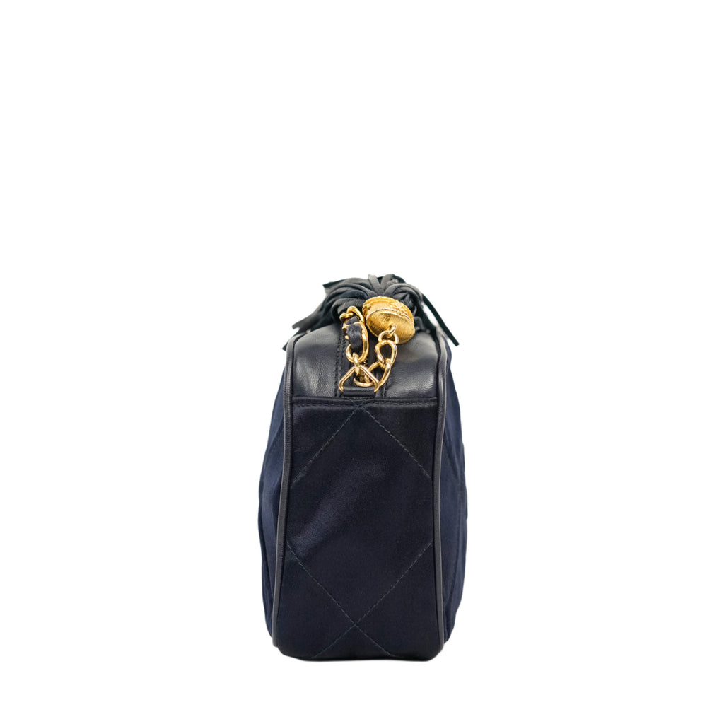 CHANEL 1986-1988 Matelasse Fringe Chain Satin Shoulder Bag