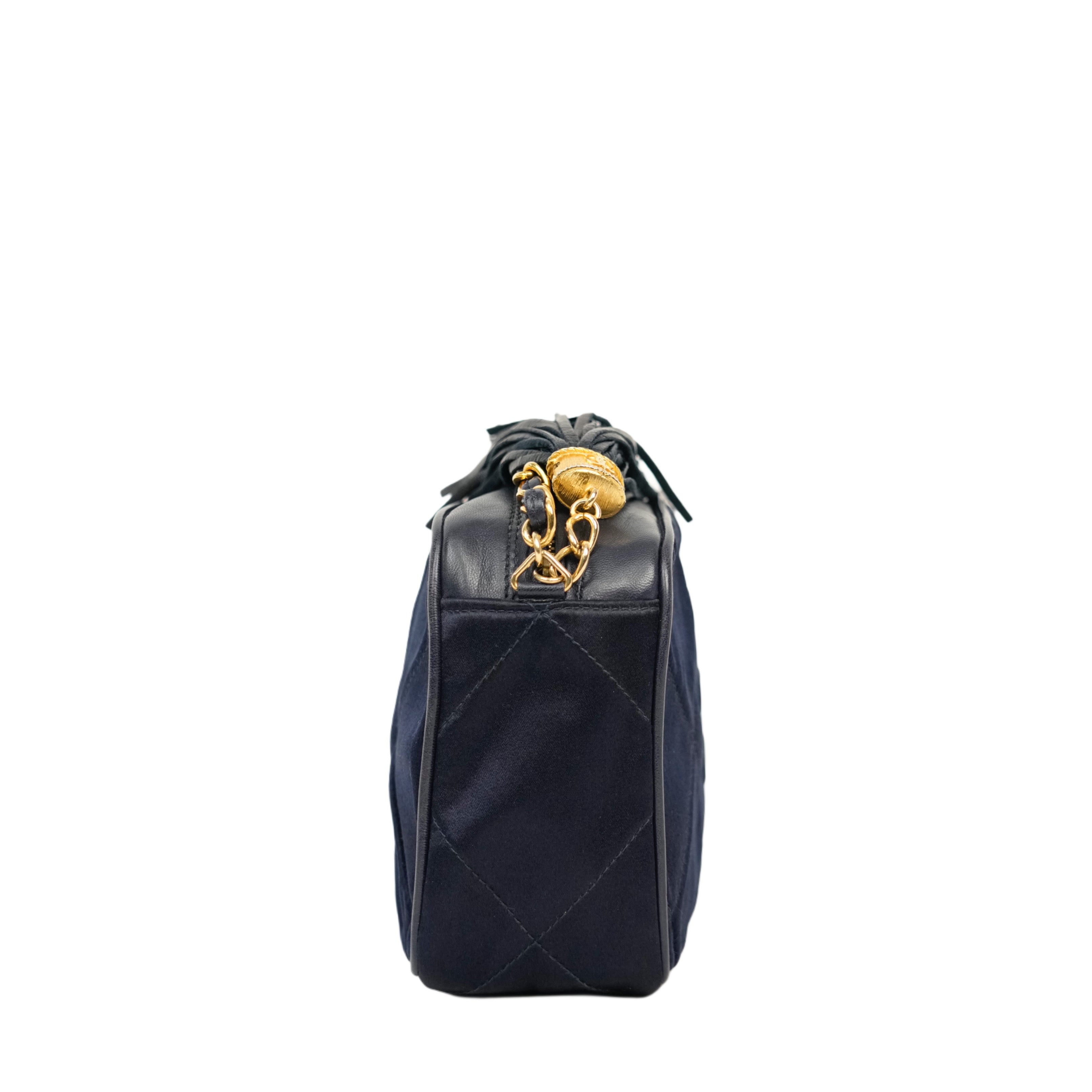 CHANEL 1986-1988 Matelasse Fringe Chain Satin Shoulder Bag