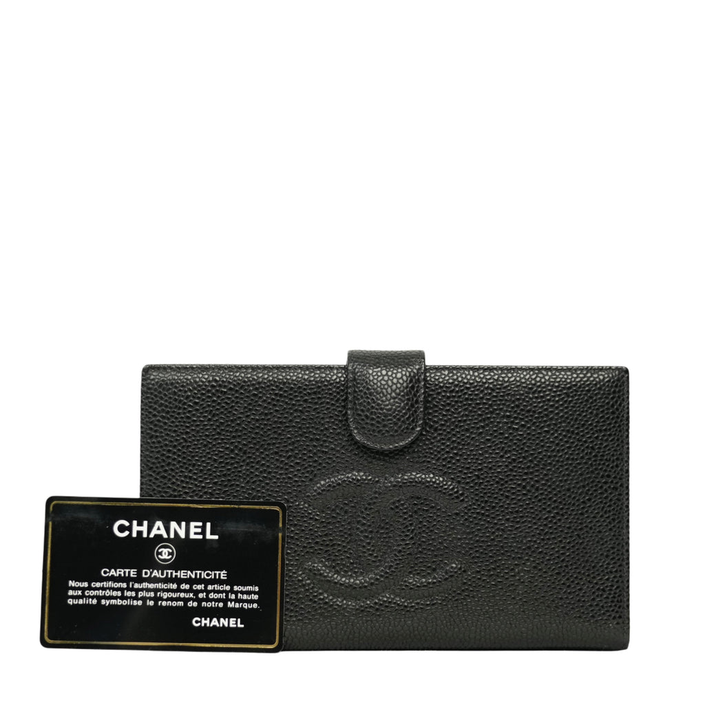 CHANEL 2003–2004 Coco Mark Caviar Skin Bifold Long Wallet