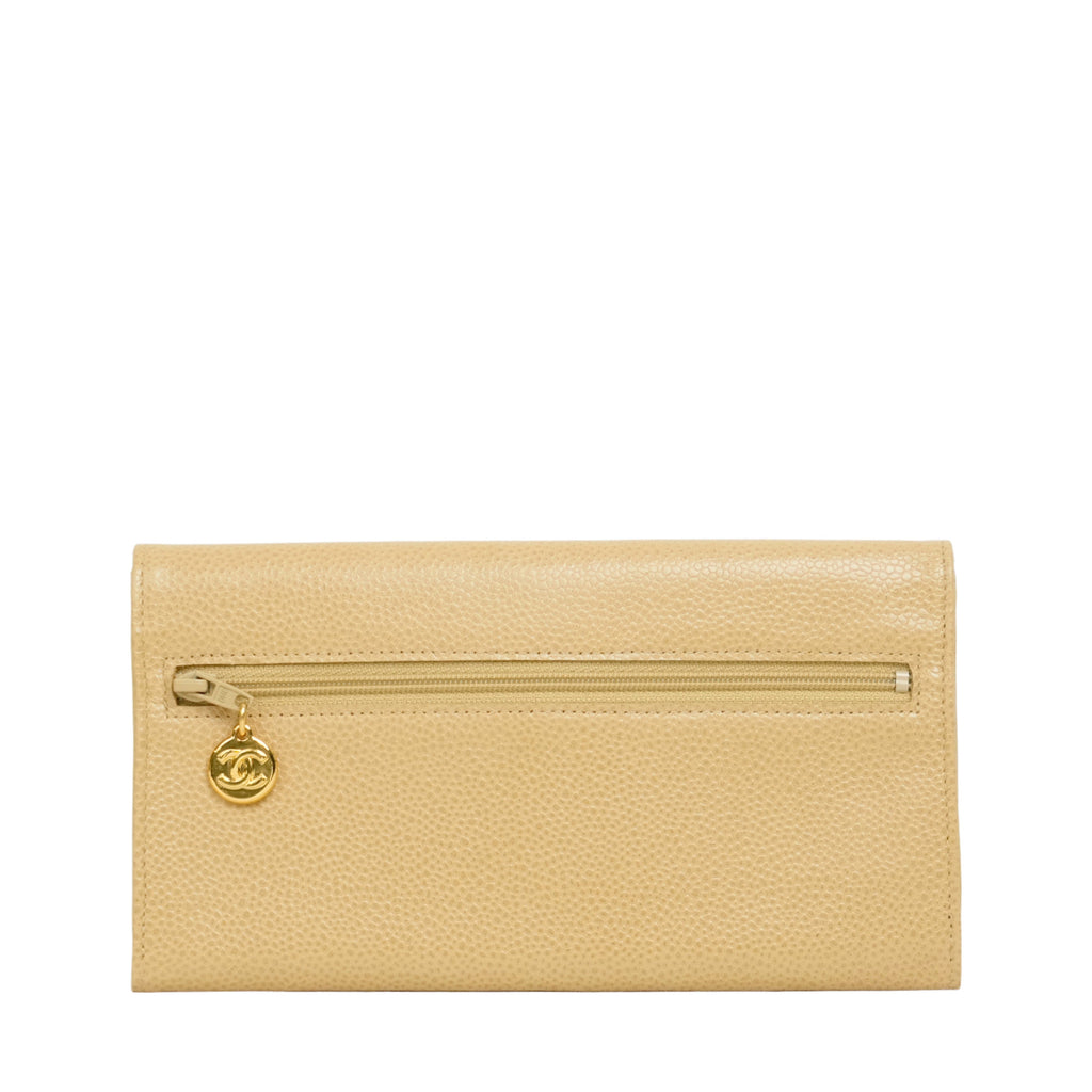 CHANEL 1997-1999 Coco Mark Caviar Skin Long Wallet