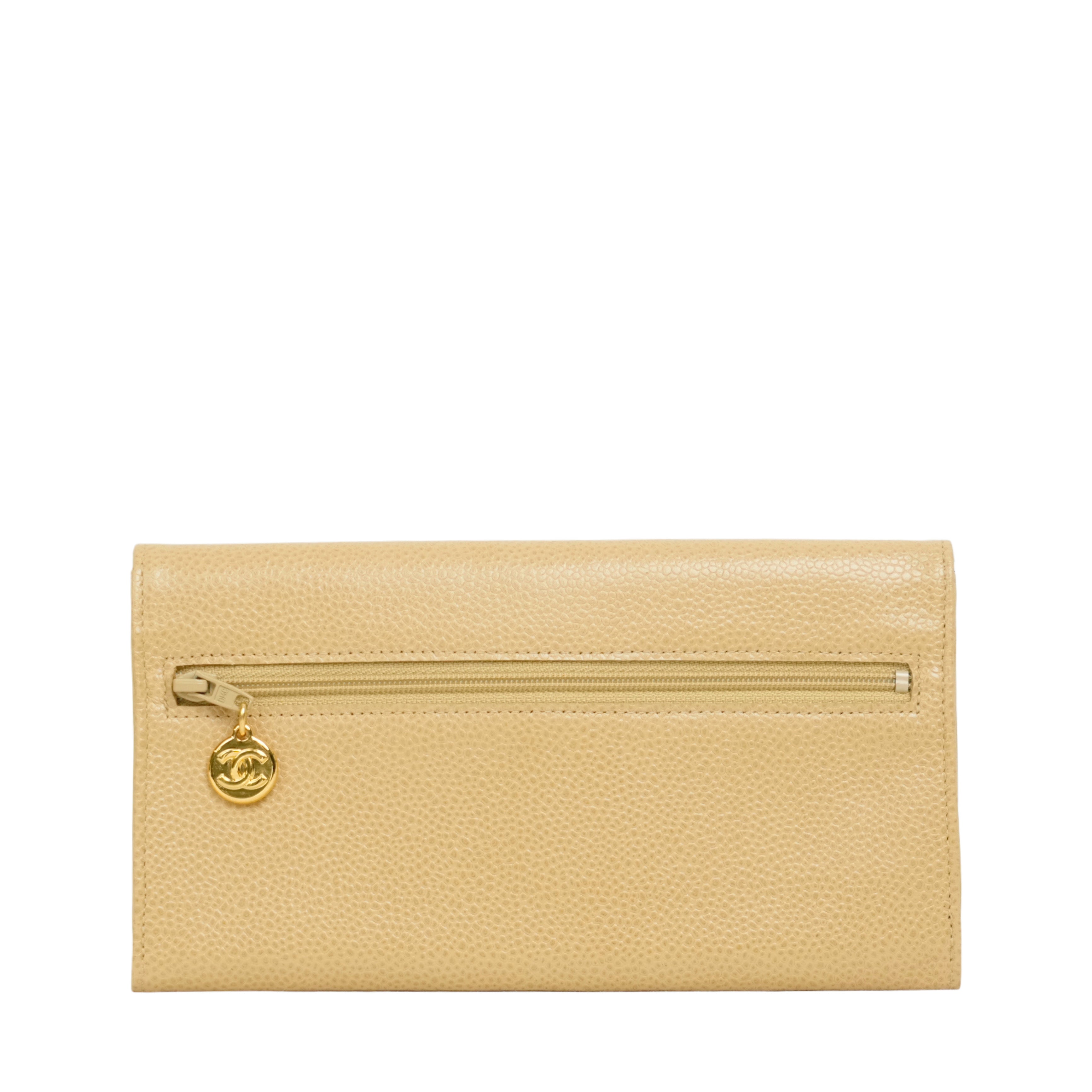 CHANEL 1997-1999 Coco Mark Caviar Skin Long Wallet