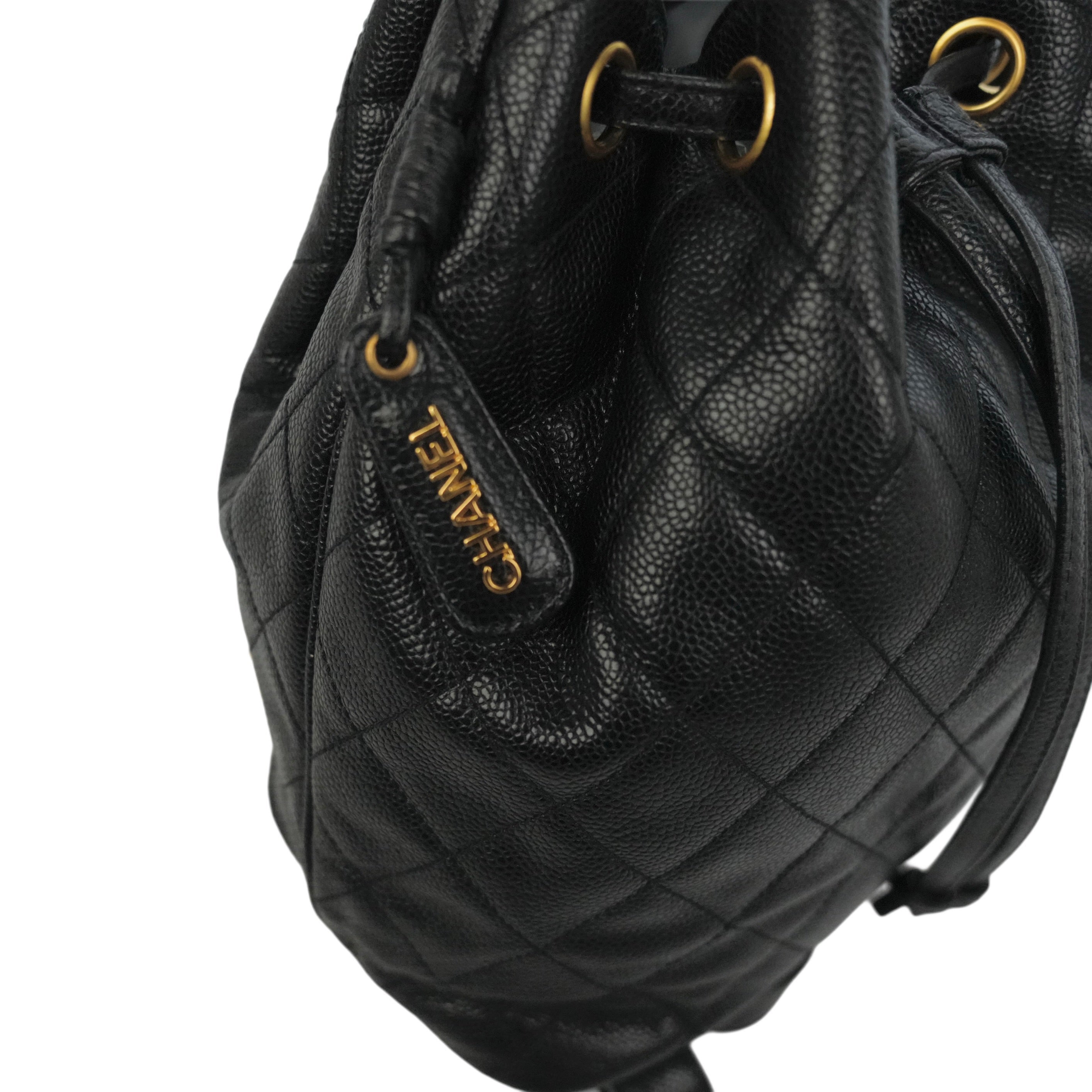 CHANEL 1994–1996 Drawstring Style Caviar Leather Backpack / Handbag