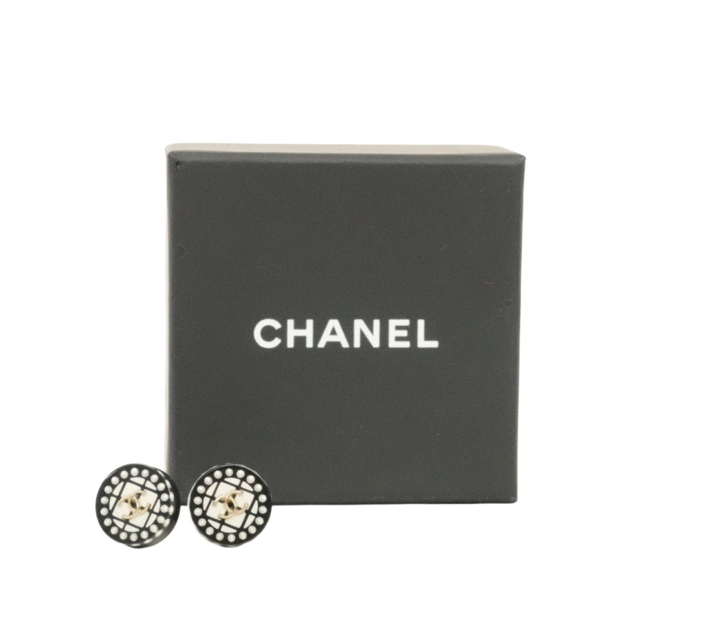 CHANEL Circle Diamond Quilted Coco Mark Earrings
