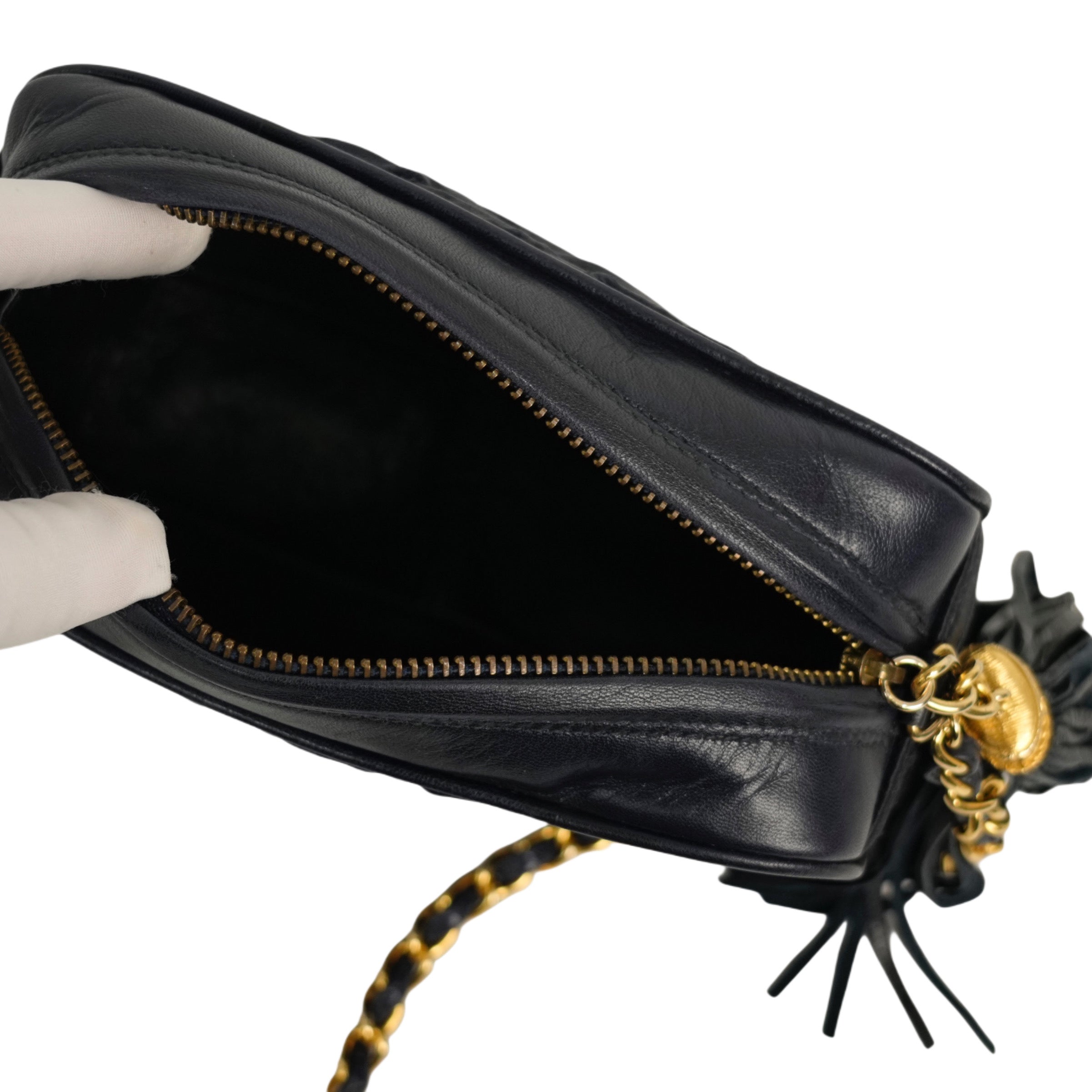 CHANEL 1986-1988 Matelasse Fringe Chain Satin Shoulder Bag