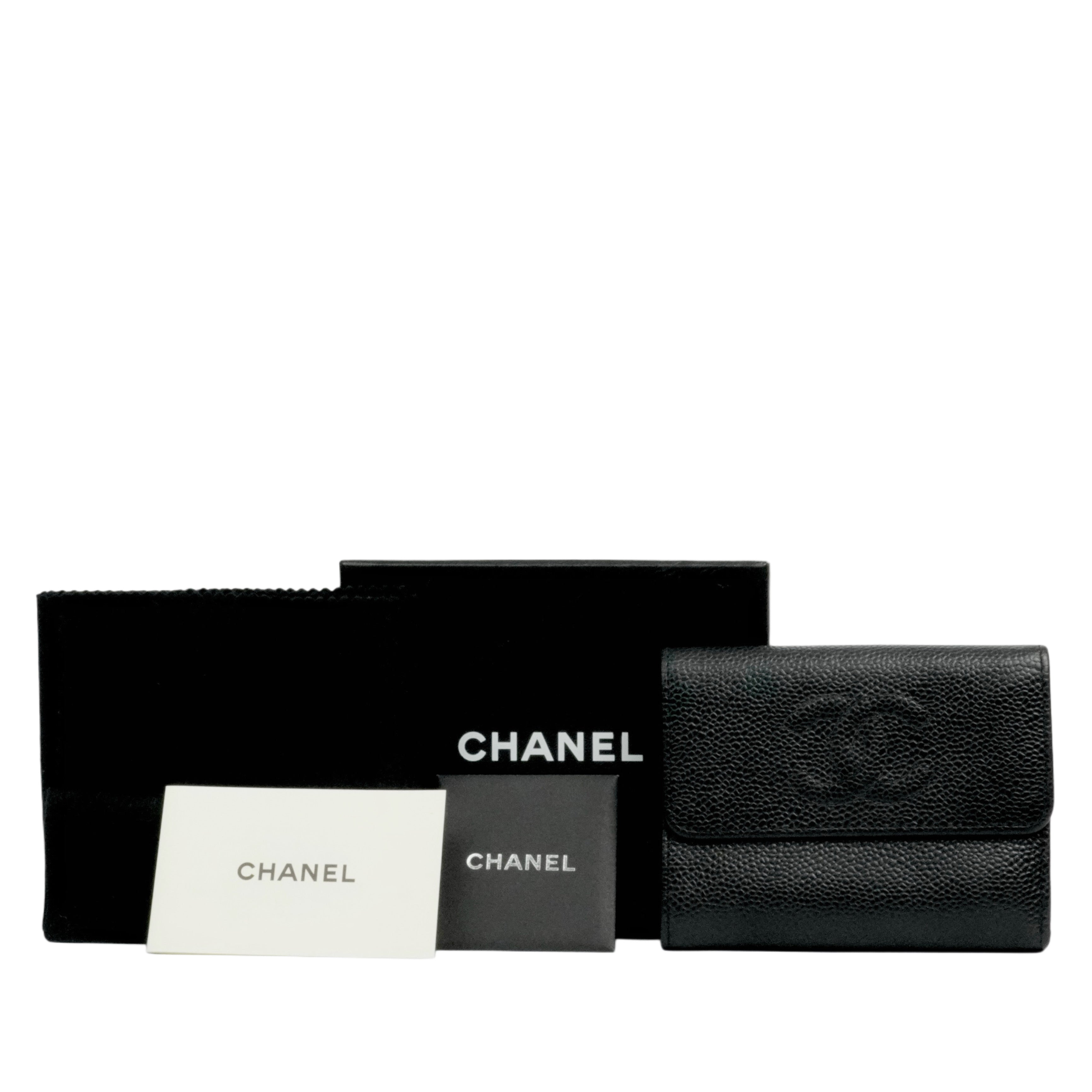 CHANEL 2003–2004 Caviar Leather Tri-Fold Wallet