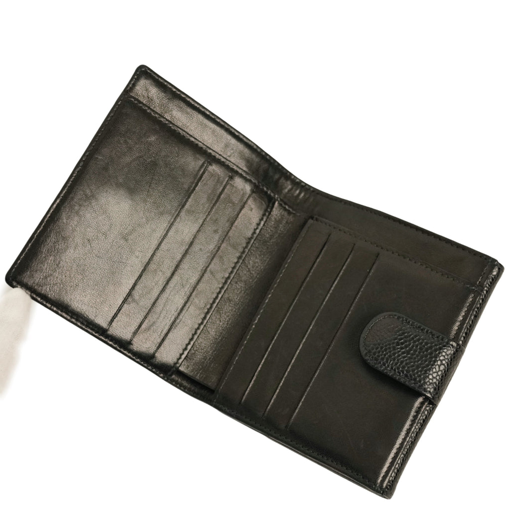 CHANEL 2000-2002 Coco Mark Caviar Skin Bi-Fold Wallet