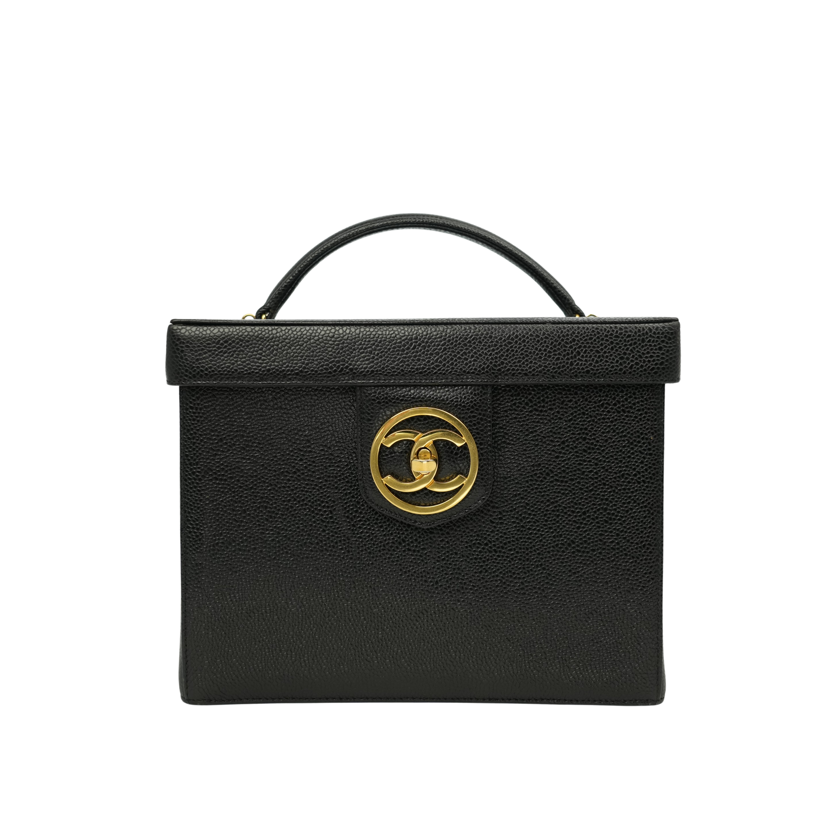 CHANEL 1991-1994 Caviar Skin Turn Lock Handbag/Shoulder Bag 2Way