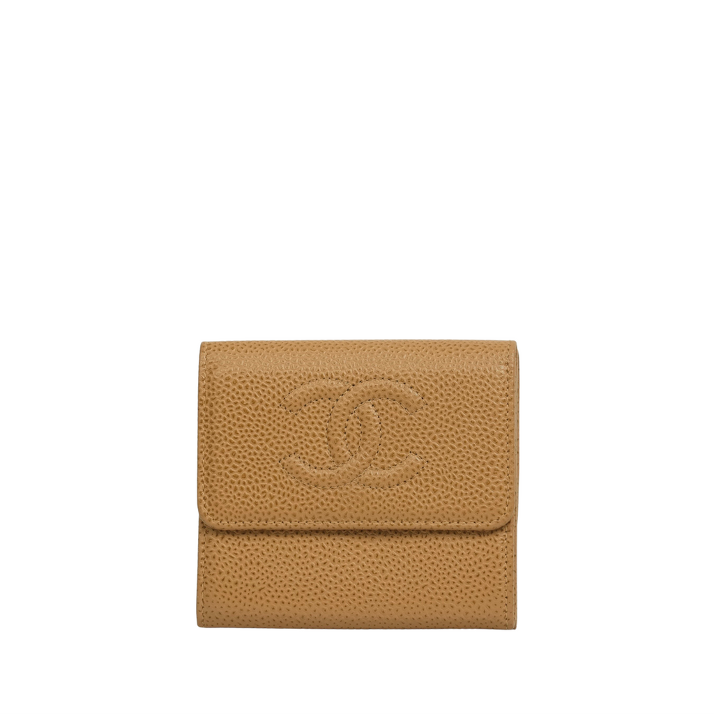 CHANEL 2003–2004 Coco Mark Caviar Leather Tri-Fold Wallet
