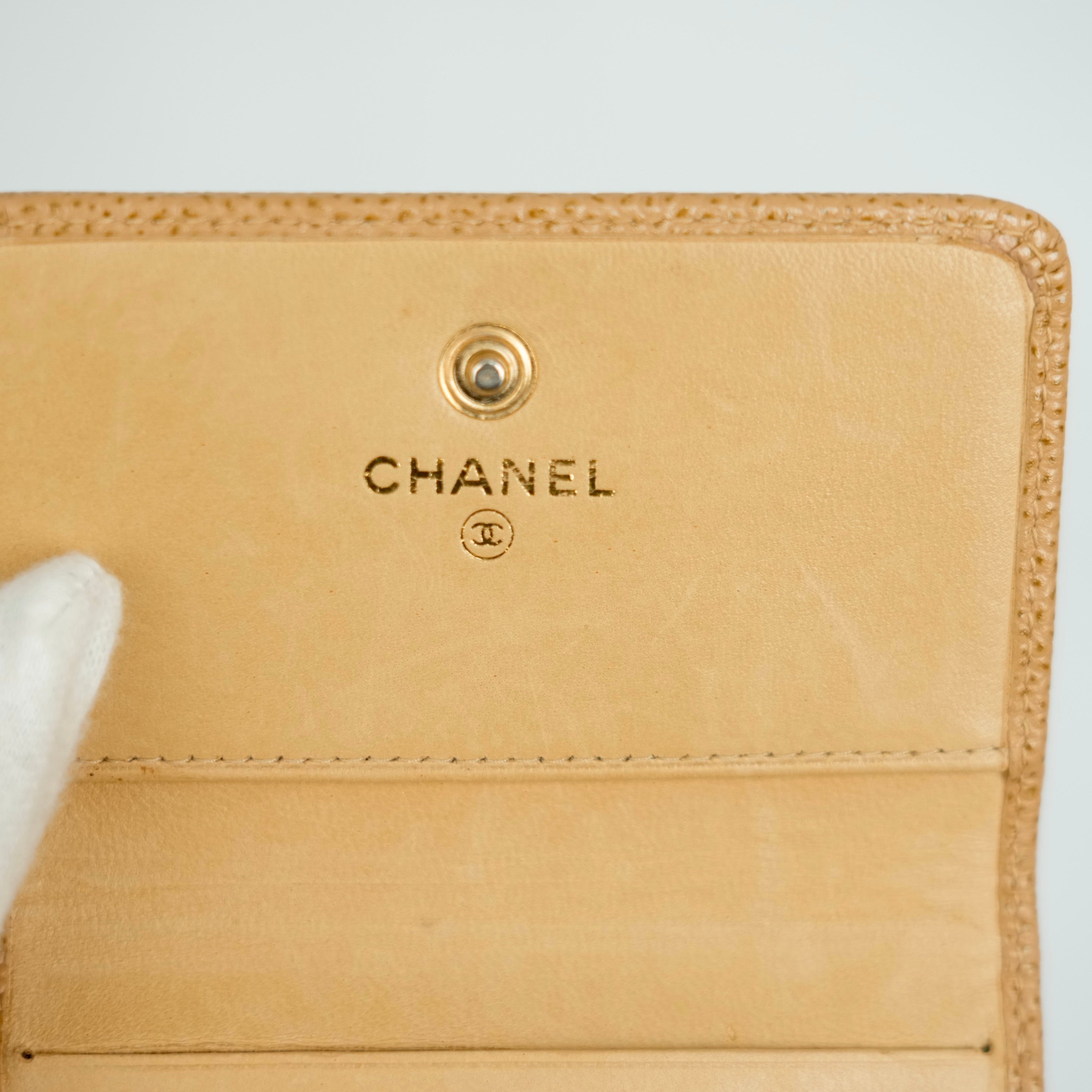 CHANEL 2003–2004 Coco Mark Caviar Leather Tri-Fold Wallet