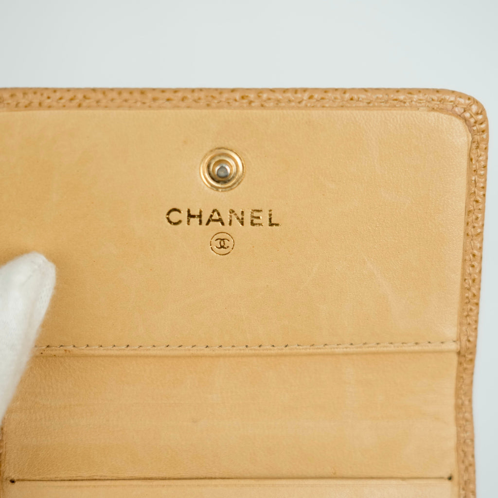 CHANEL 2003–2004 Coco Mark Caviar Leather Tri-Fold Wallet