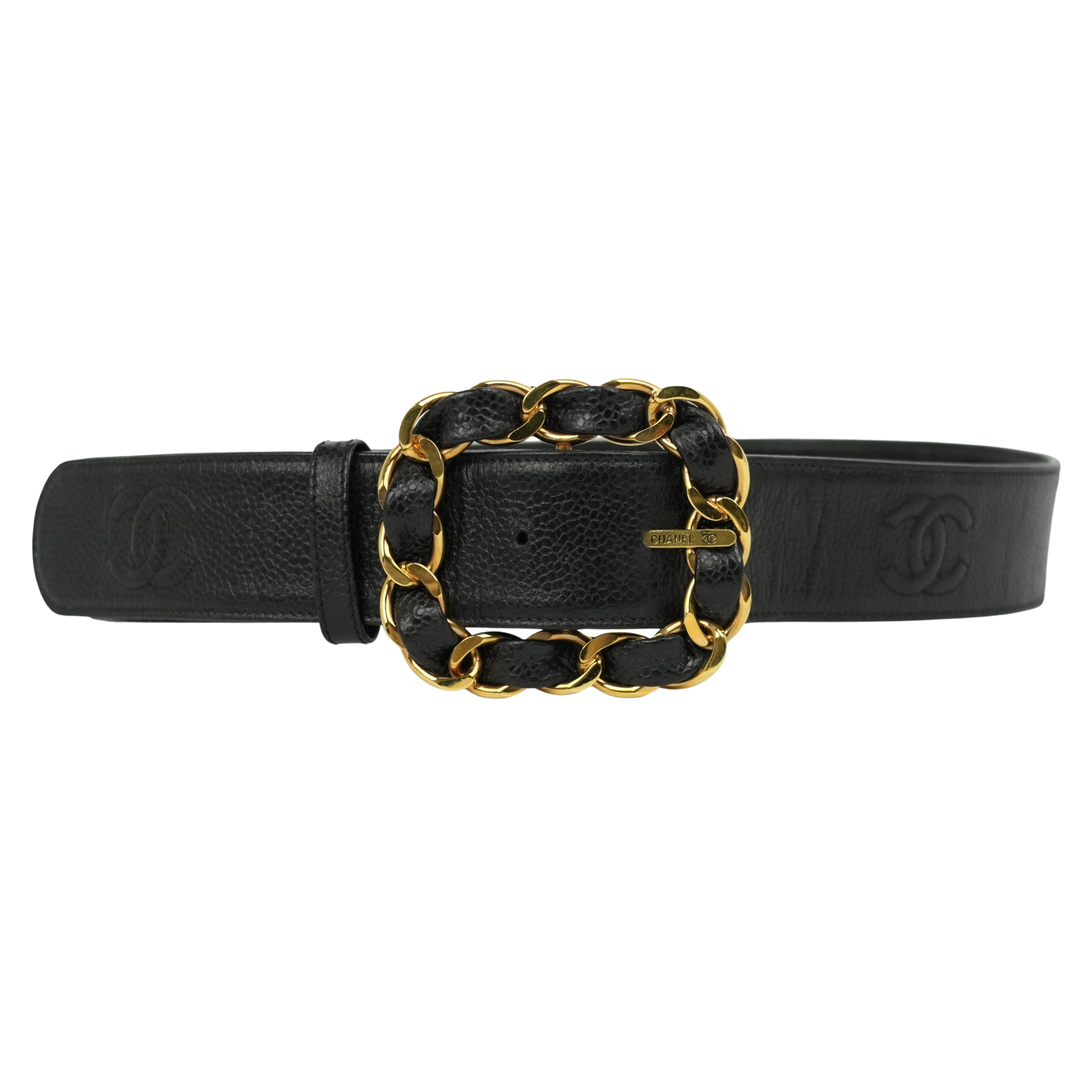 CHANEL Coco Mark Chain Caviar Leather Buckle Belt