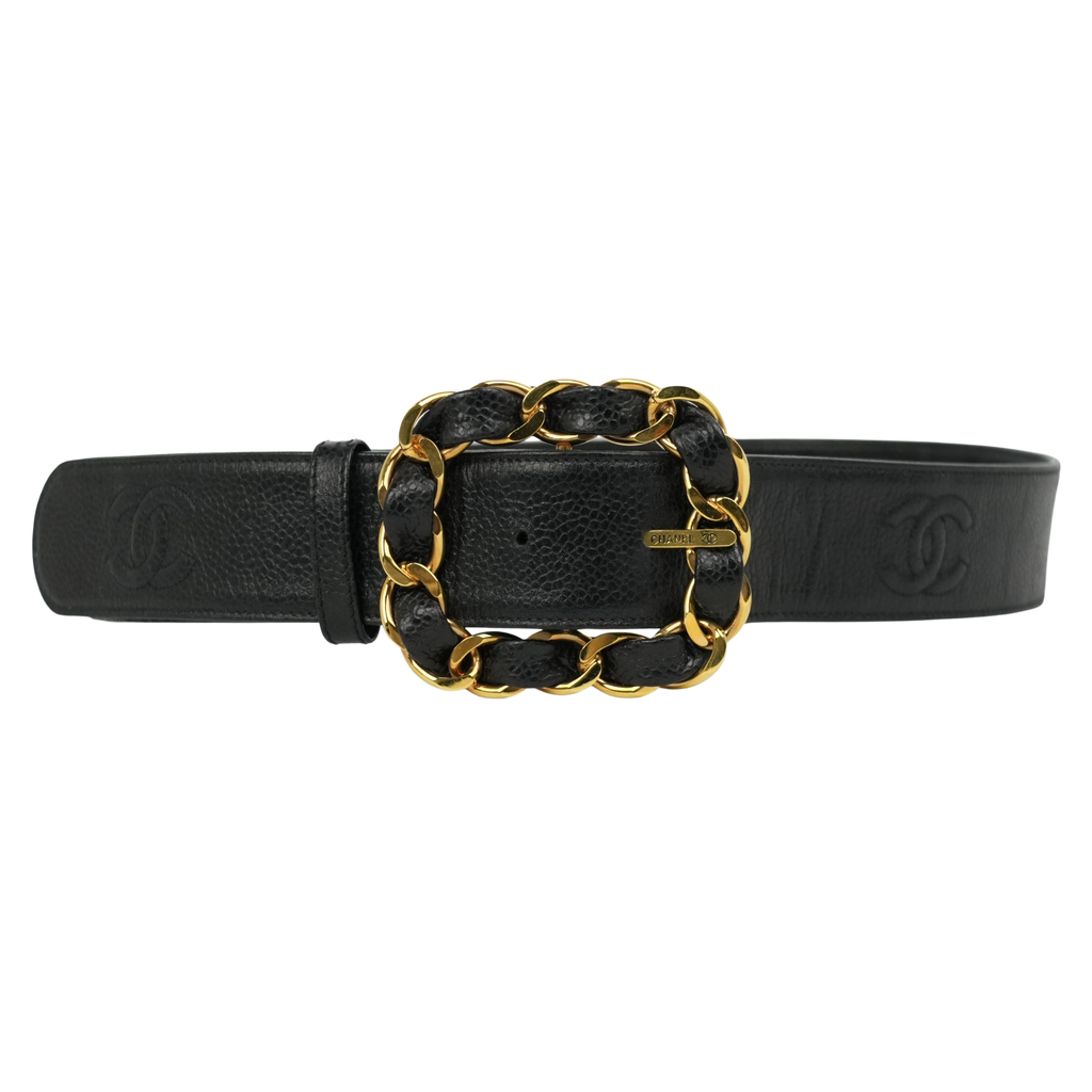 CHANEL Coco Mark Chain Caviar Leather Buckle Belt