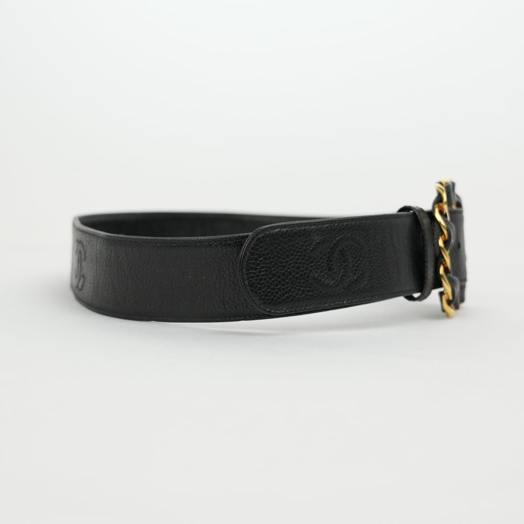 CHANEL Coco Mark Chain Caviar Leather Buckle Belt