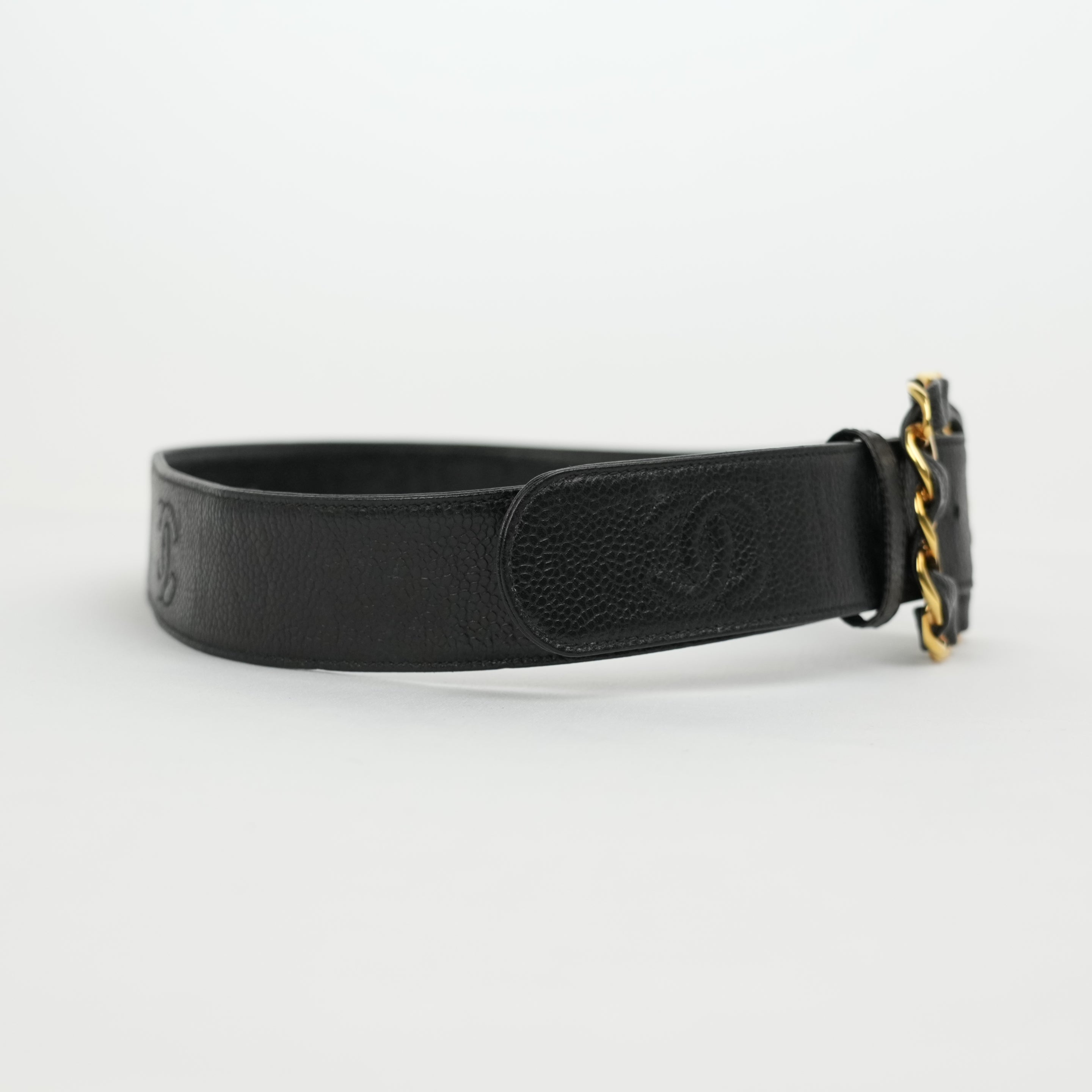 CHANEL Coco Mark Chain Caviar Leather Buckle Belt