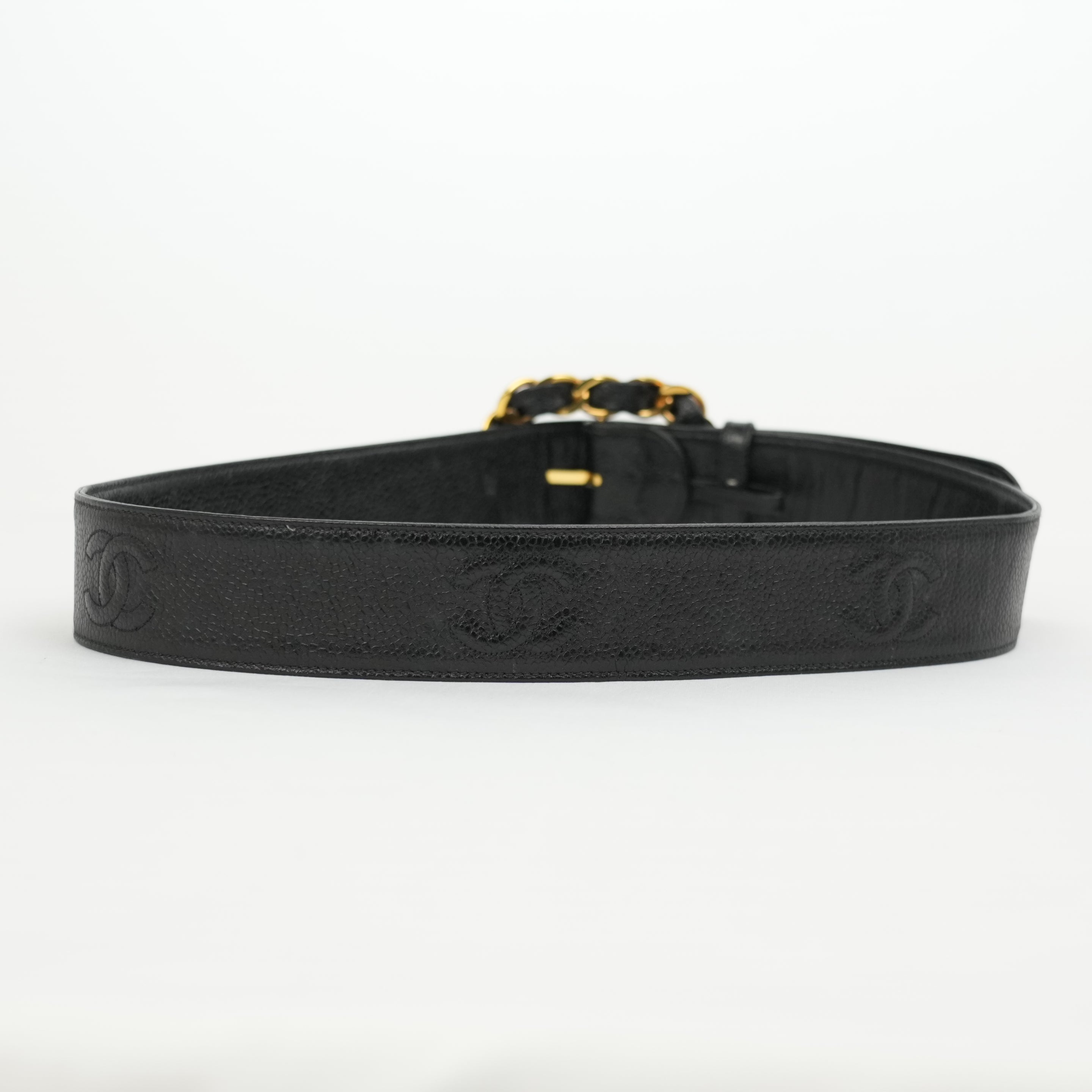 CHANEL Coco Mark Chain Caviar Leather Buckle Belt