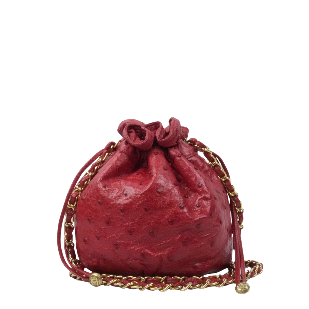CHANEL 1986-1988 Drawstring Chain Ostrich Shoulder Bag