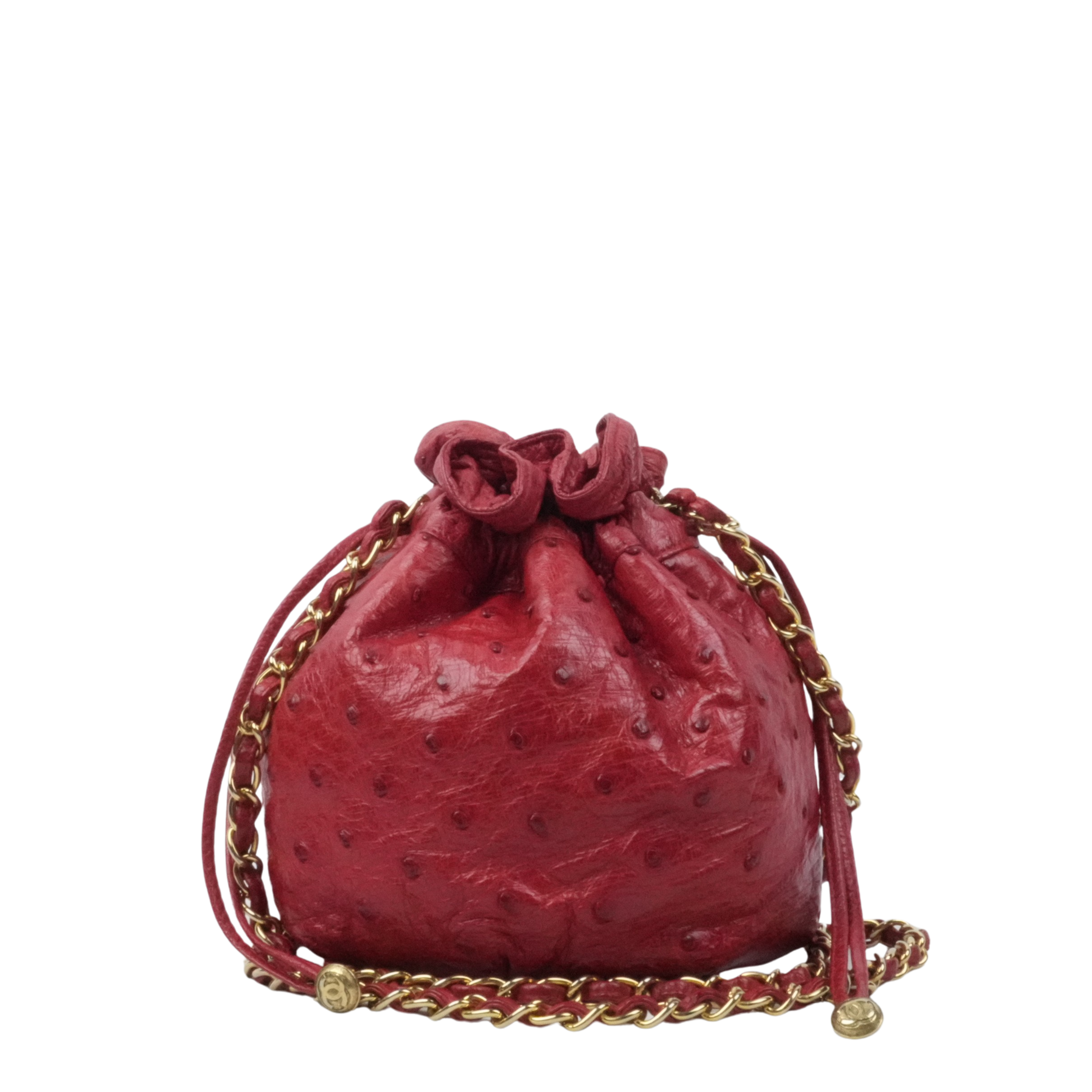 CHANEL 1986-1988 Drawstring Chain Ostrich Shoulder Bag