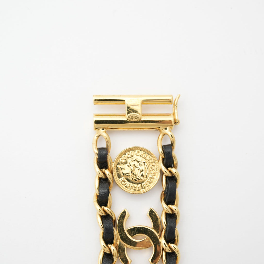 CHANEL Black Leather Coco Mark Bracelet